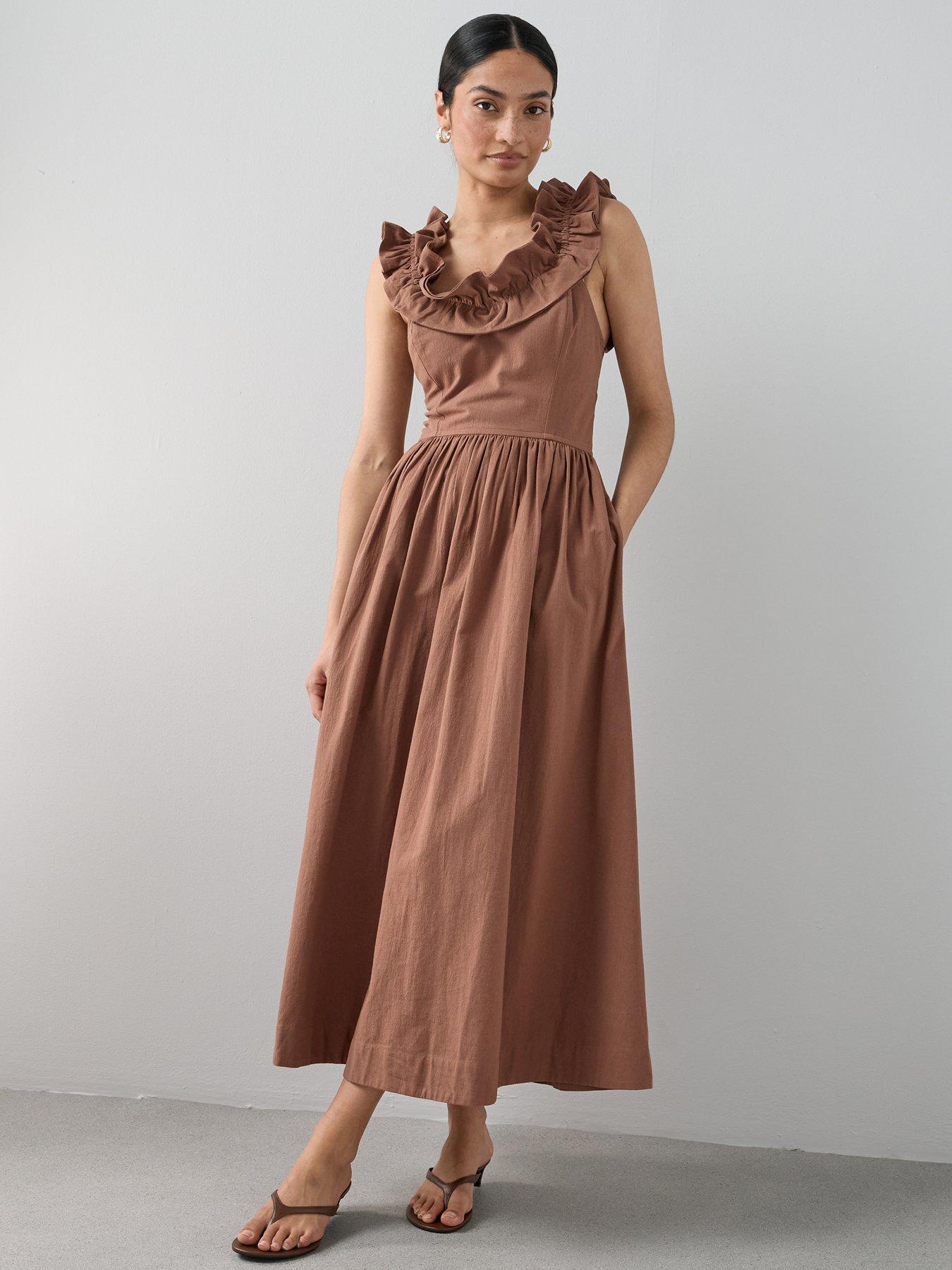 Image 1 of 6 of The Very Collection Ruffle Strap Detail Midaxi Dress