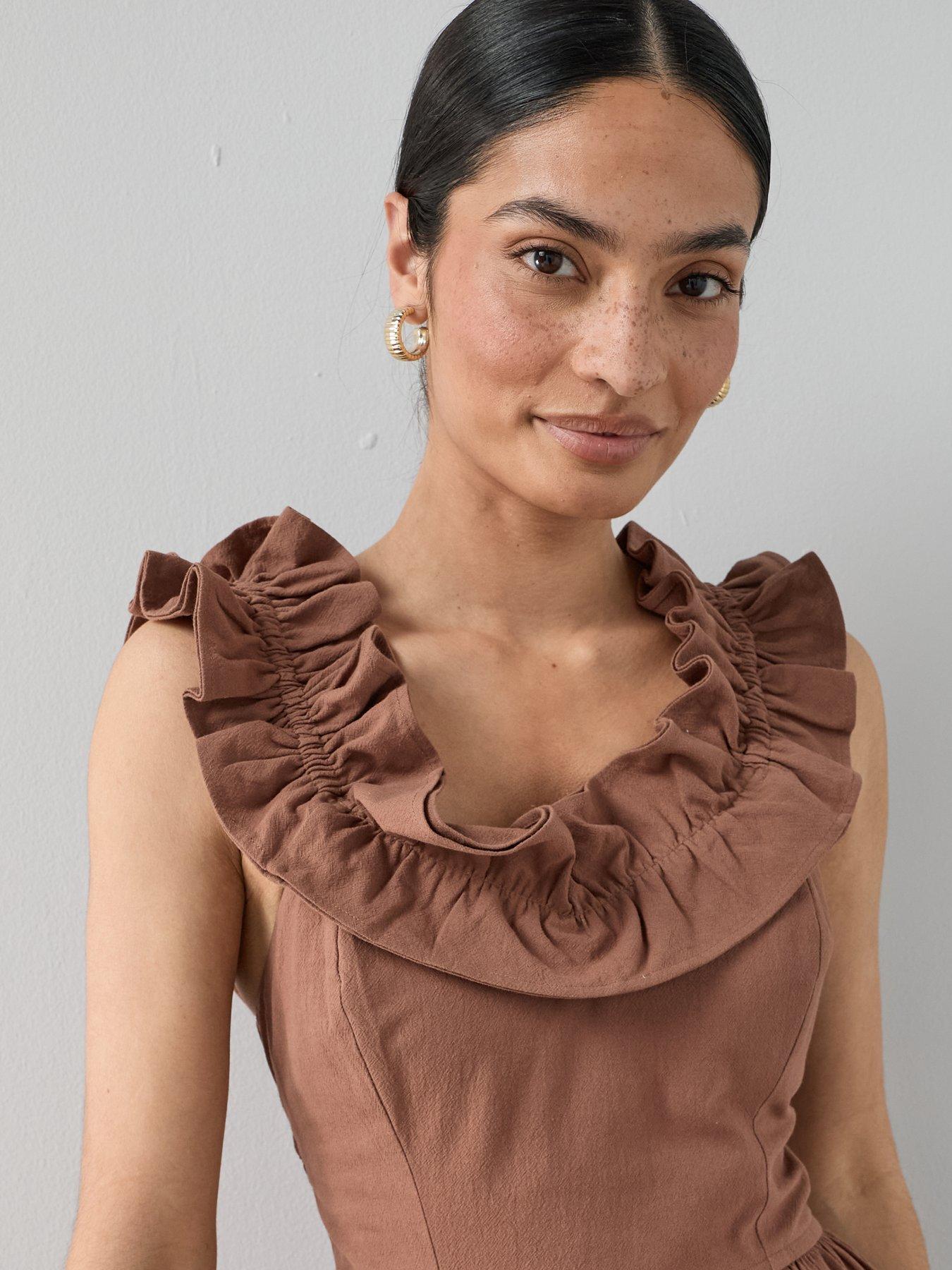 Image 6 of 6 of The Very Collection Ruffle Strap Detail Midaxi Dress