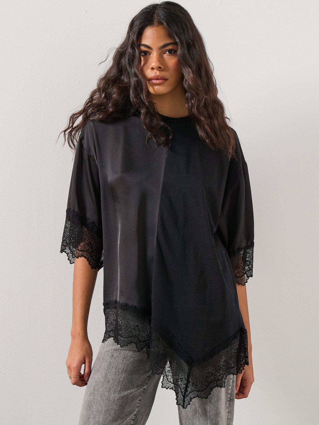AllSaints Lenny Lace T-Shirt - Black | Very