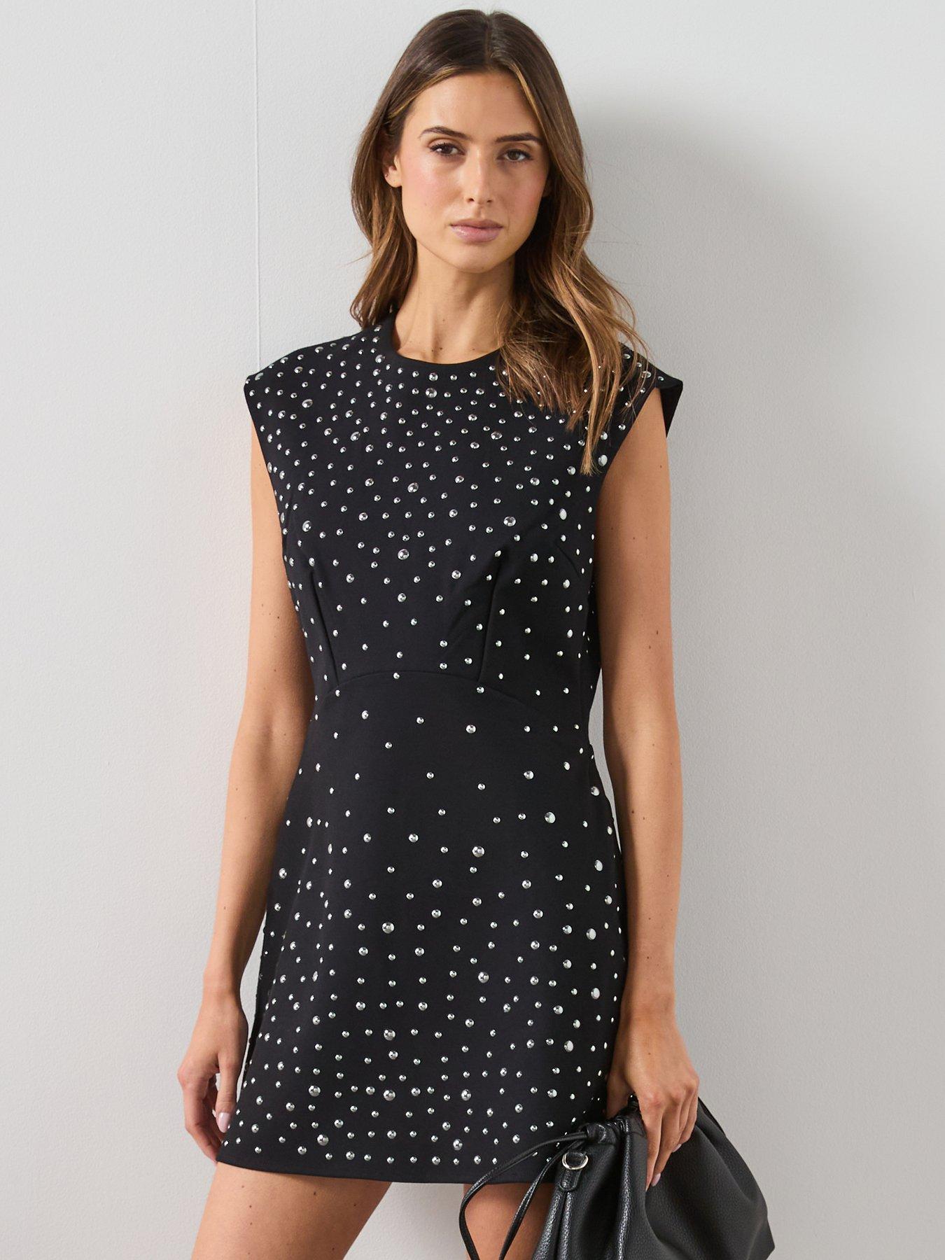 AllSaints Tamara Embellished Dress, Black, Size 12, Women