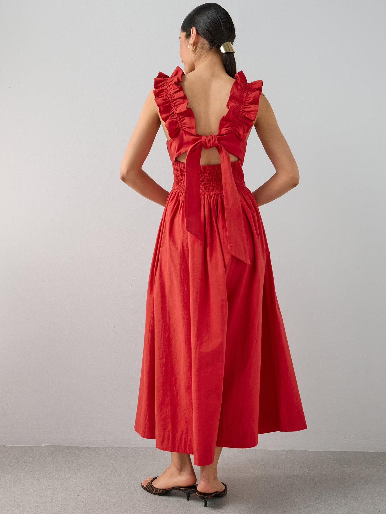 Image 2 of 7 of The Very Collection Ruffle Strap Detail Midaxi Dress - Red