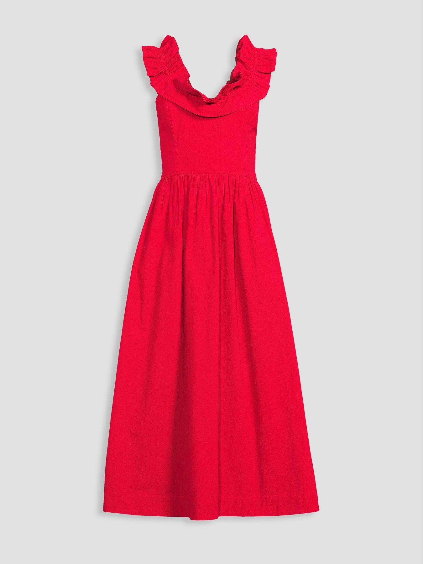 Image 7 of 7 of The Very Collection Ruffle Strap Detail Midaxi Dress - Red