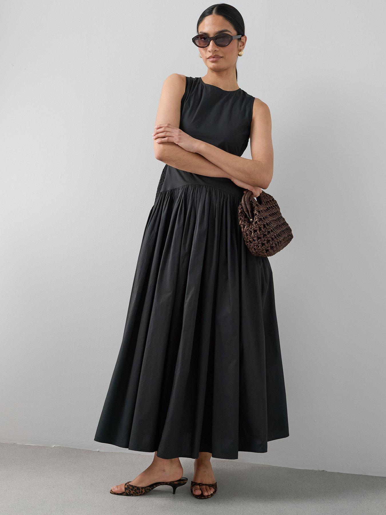 Image 1 of 7 of The Very Collection Shirred Panel Racer Volume Hem Midaxi Dress - Black