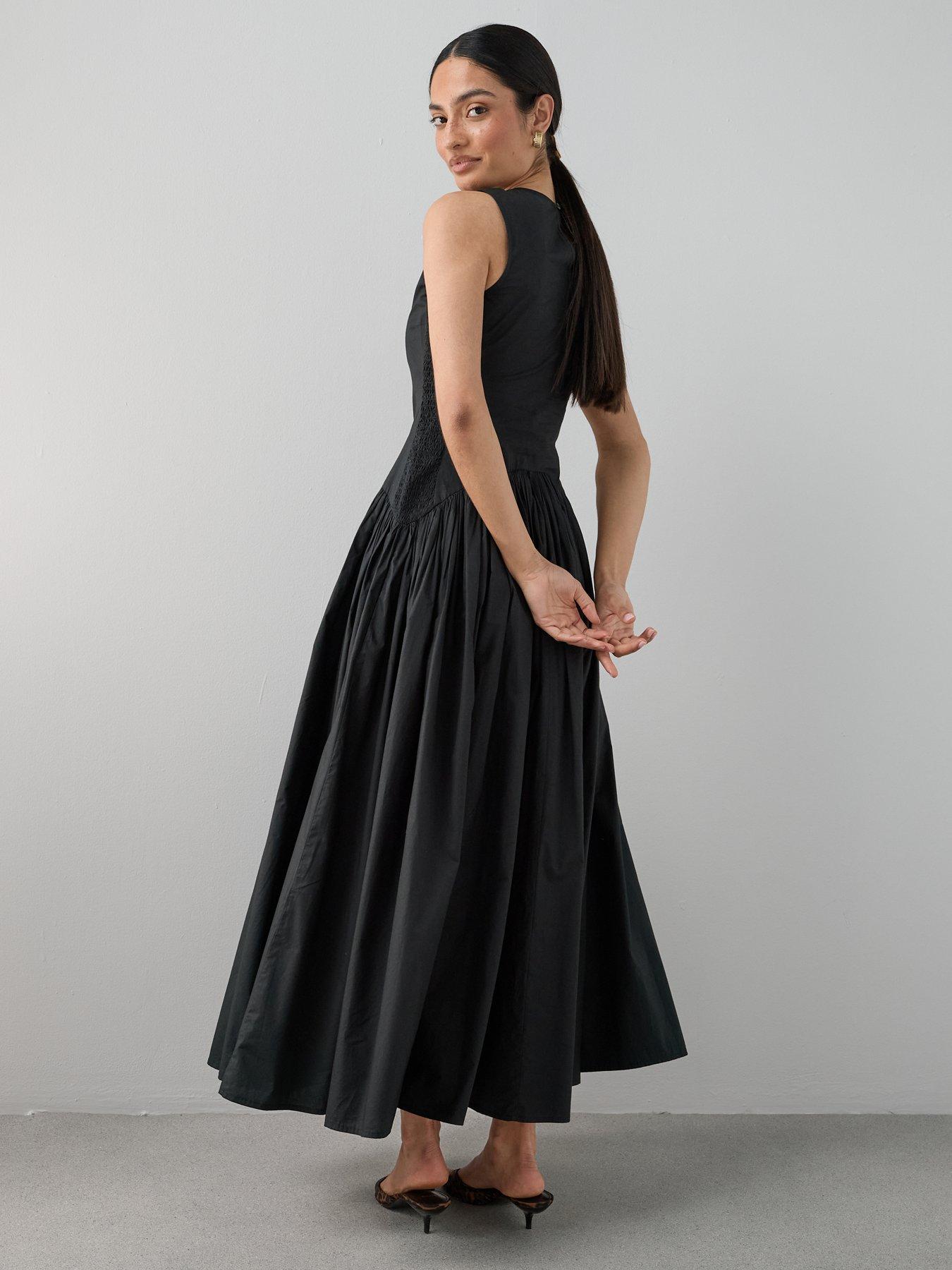 Image 2 of 7 of The Very Collection Shirred Panel Racer Volume Hem Midaxi Dress - Black