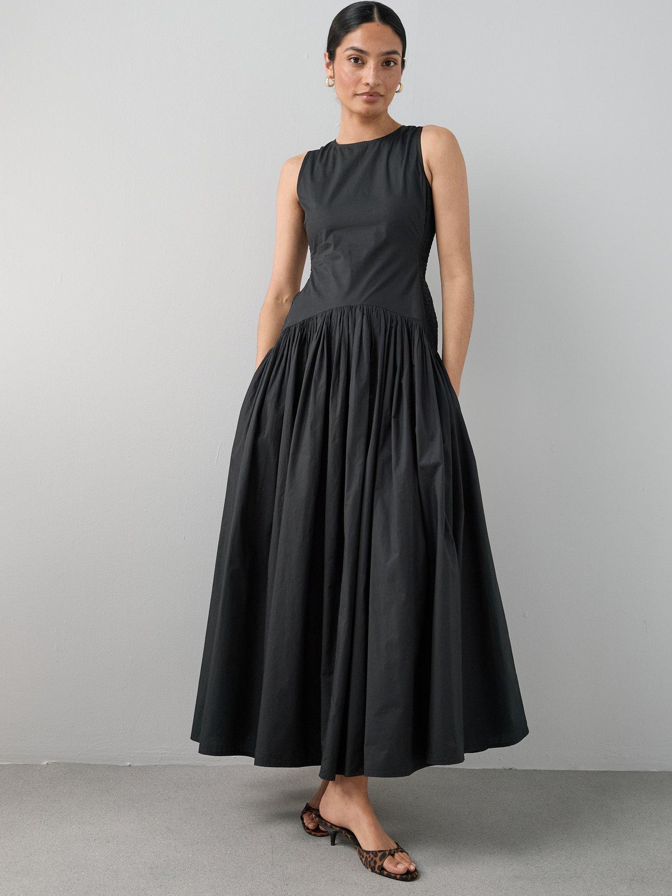 Image 3 of 7 of The Very Collection Shirred Panel Racer Volume Hem Midaxi Dress - Black