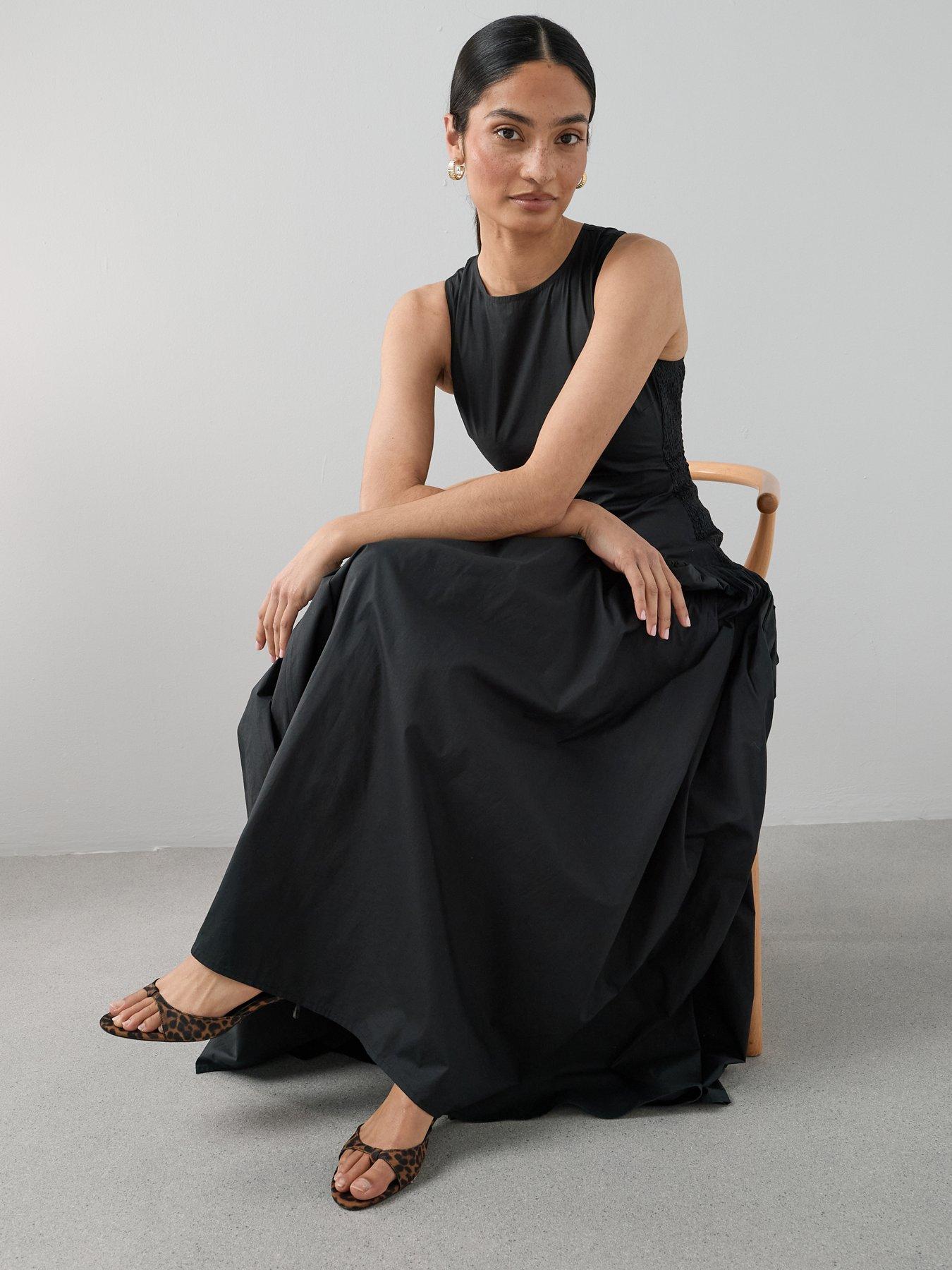 Image 4 of 7 of The Very Collection Shirred Panel Racer Volume Hem Midaxi Dress - Black