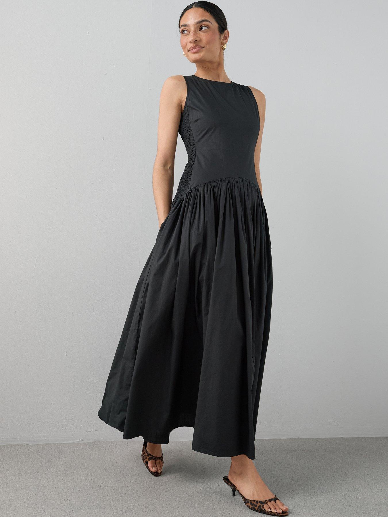 Image 6 of 7 of The Very Collection Shirred Panel Racer Volume Hem Midaxi Dress - Black