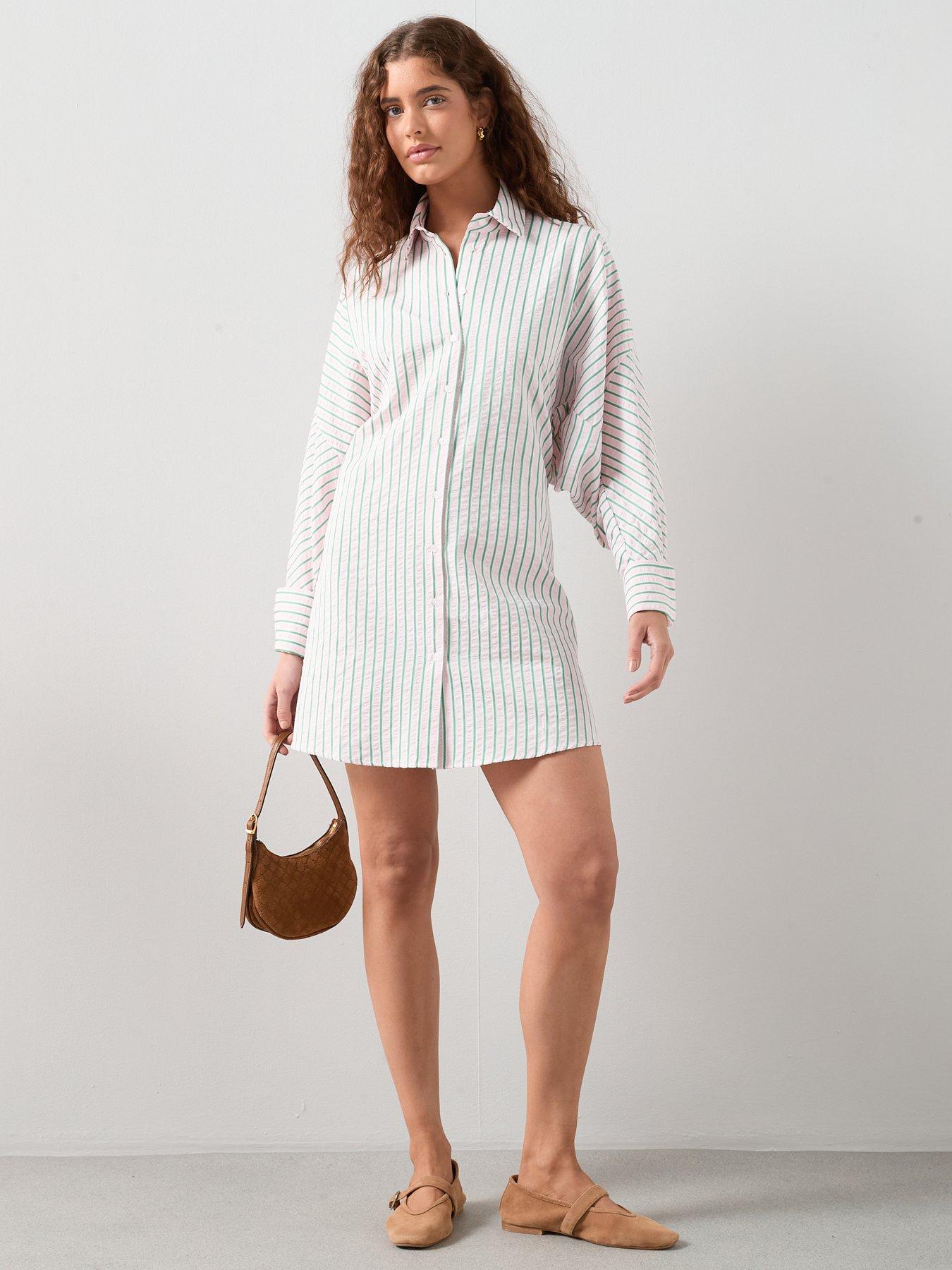 The Very Collection Seersucker Stripe Mini Shirt Dress - Print