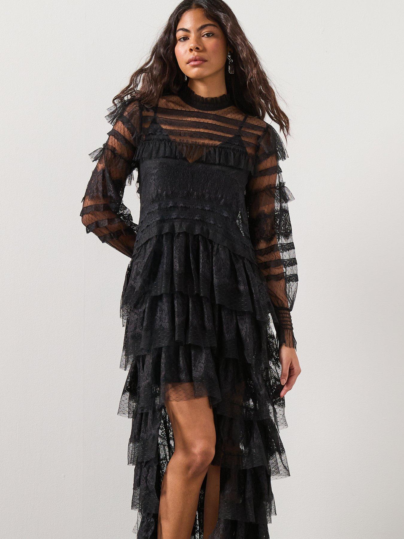 AllSaints Cavarly Tiered Ruffle Maxi Dress - Black