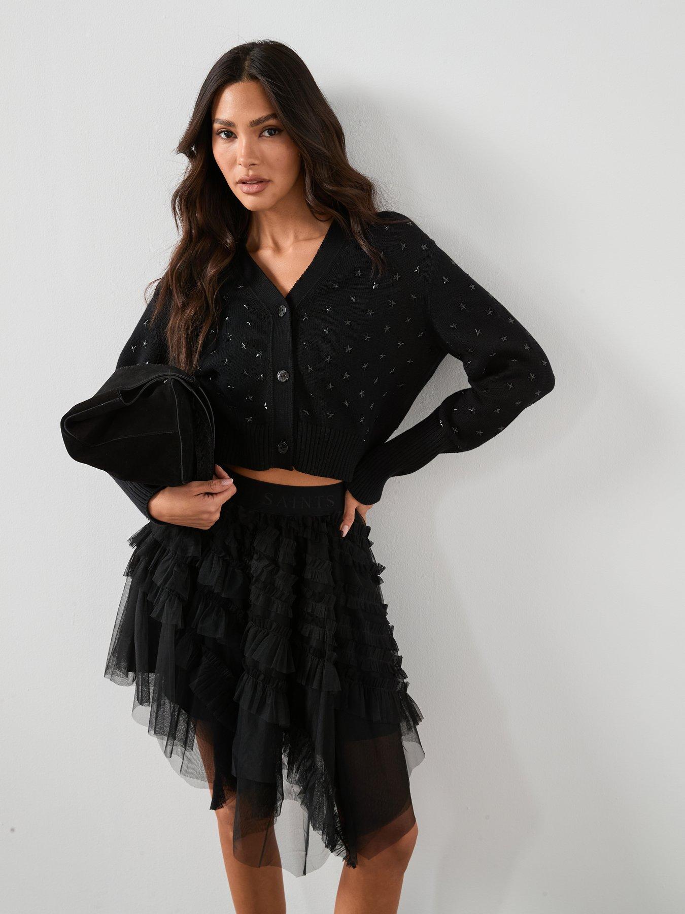 AllSaints Mazzy Long Sleeve Embellished Cardigan - Black