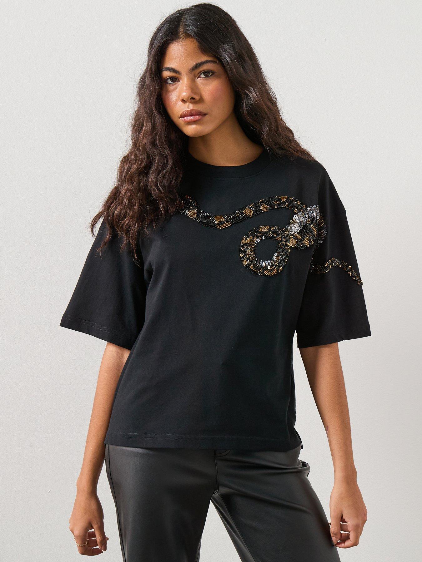 AllSaints Ouros Amelie Tee, Black, Size Xs, Women