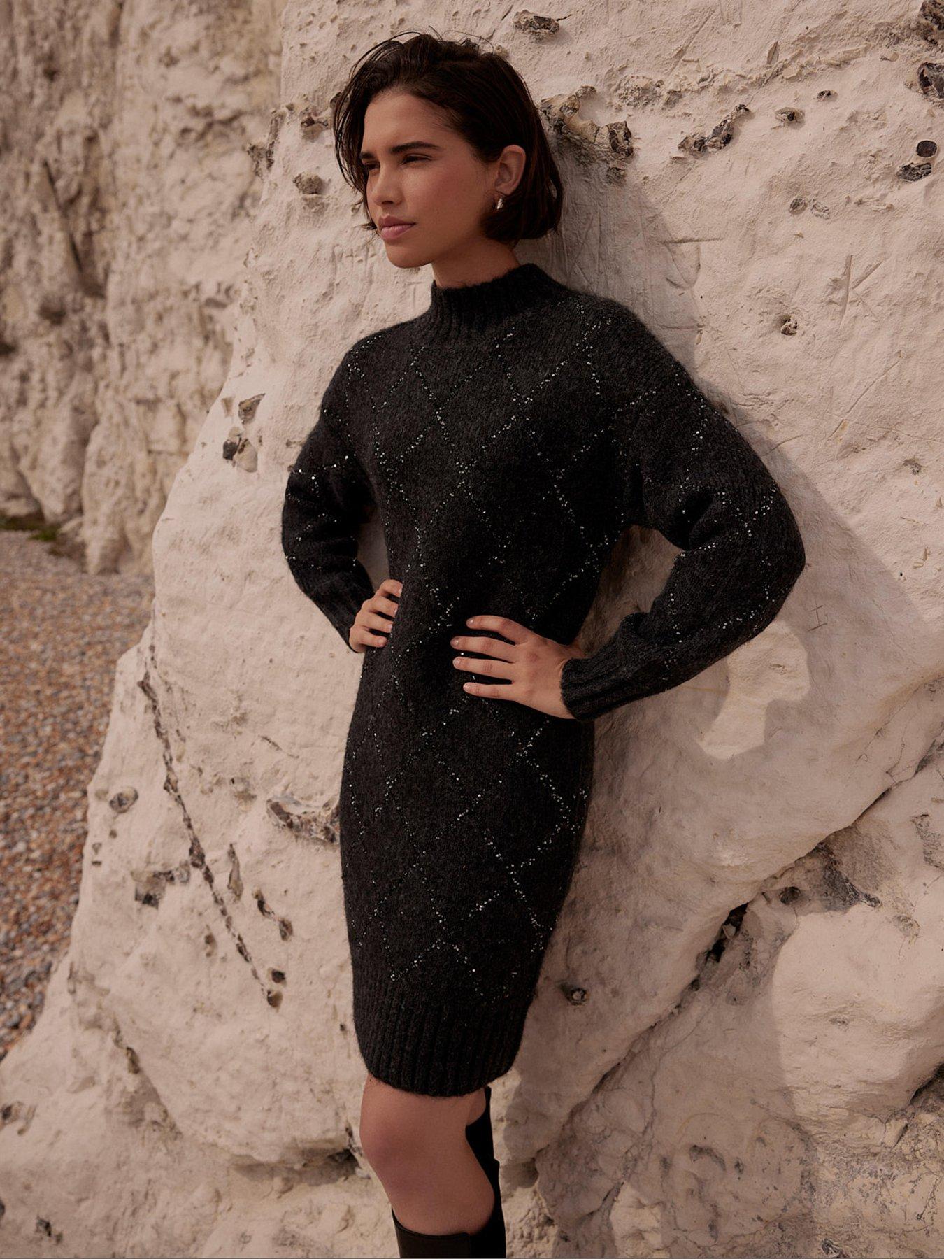 Mint Velvet Sequin Argyll Dress - Grey