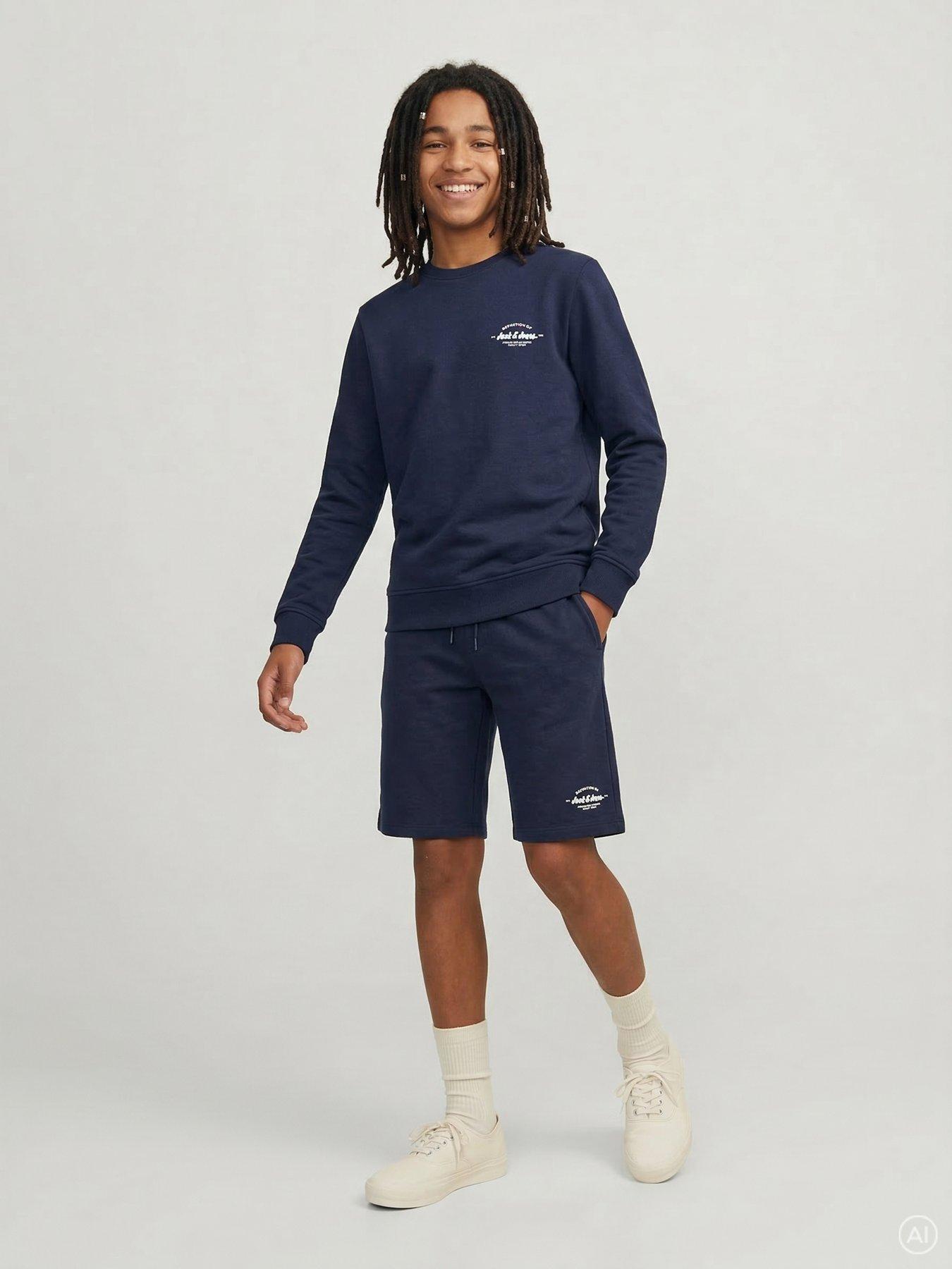 Jack & Jones Junior Boys Brandon Sweatshirt  &  Shorts Set - Navy