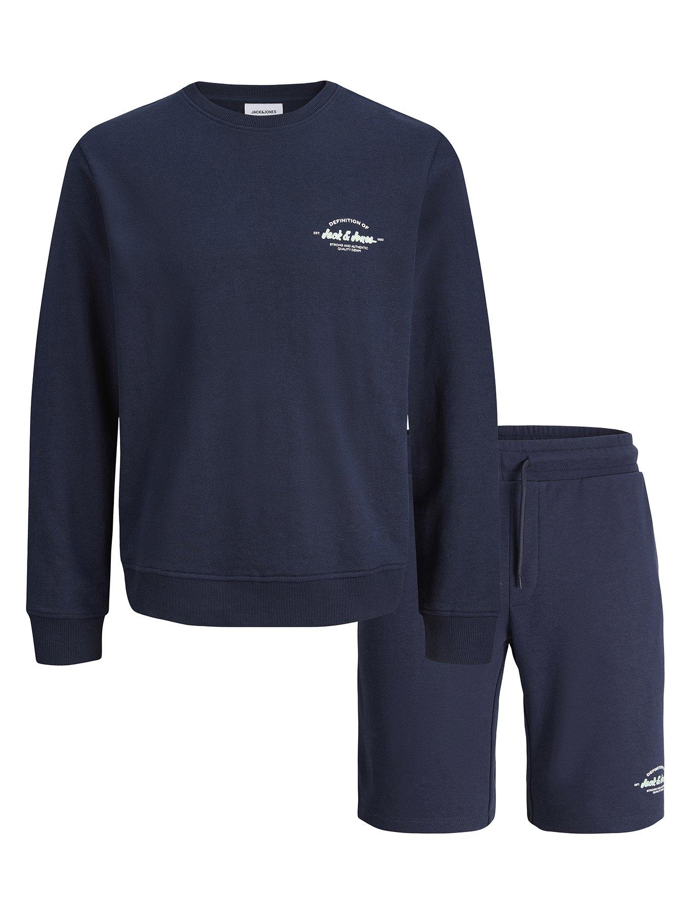Jack & Jones Junior Boys Brandon Sweat  &  Shorts Set - Navy Blazer