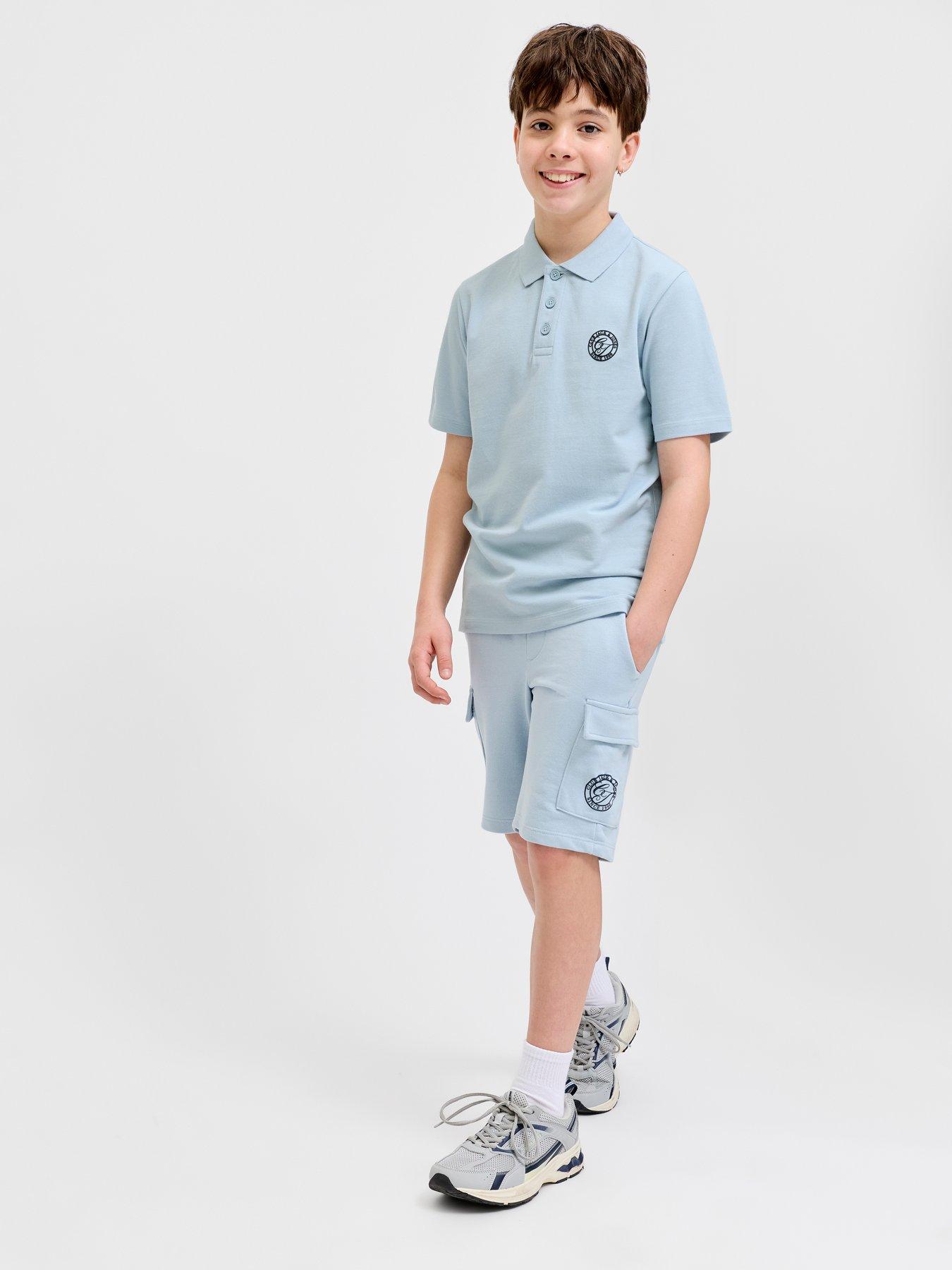Jack & Jones Junior Boys Alliance Polo T-Shirt  &  Shorts Set - Celestial Blue