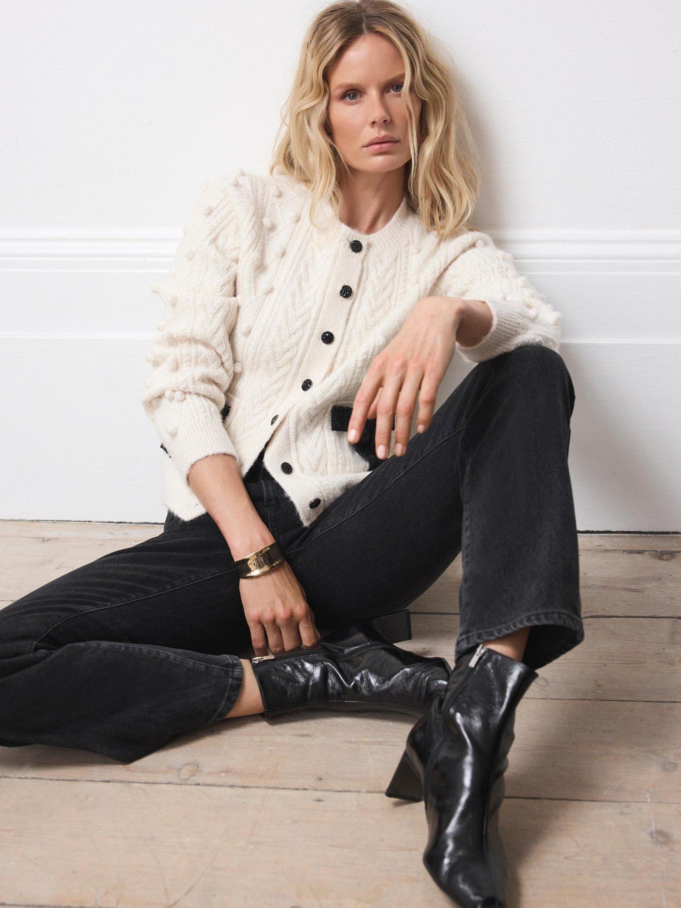Image 2 of 6 of Mint Velvet Ivory Bobble Bow Cardigan - Cream