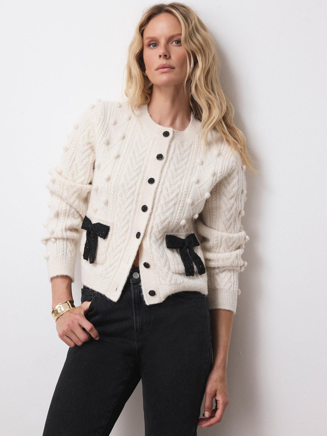 Image 3 of 6 of Mint Velvet Ivory Bobble Bow Cardigan - Cream