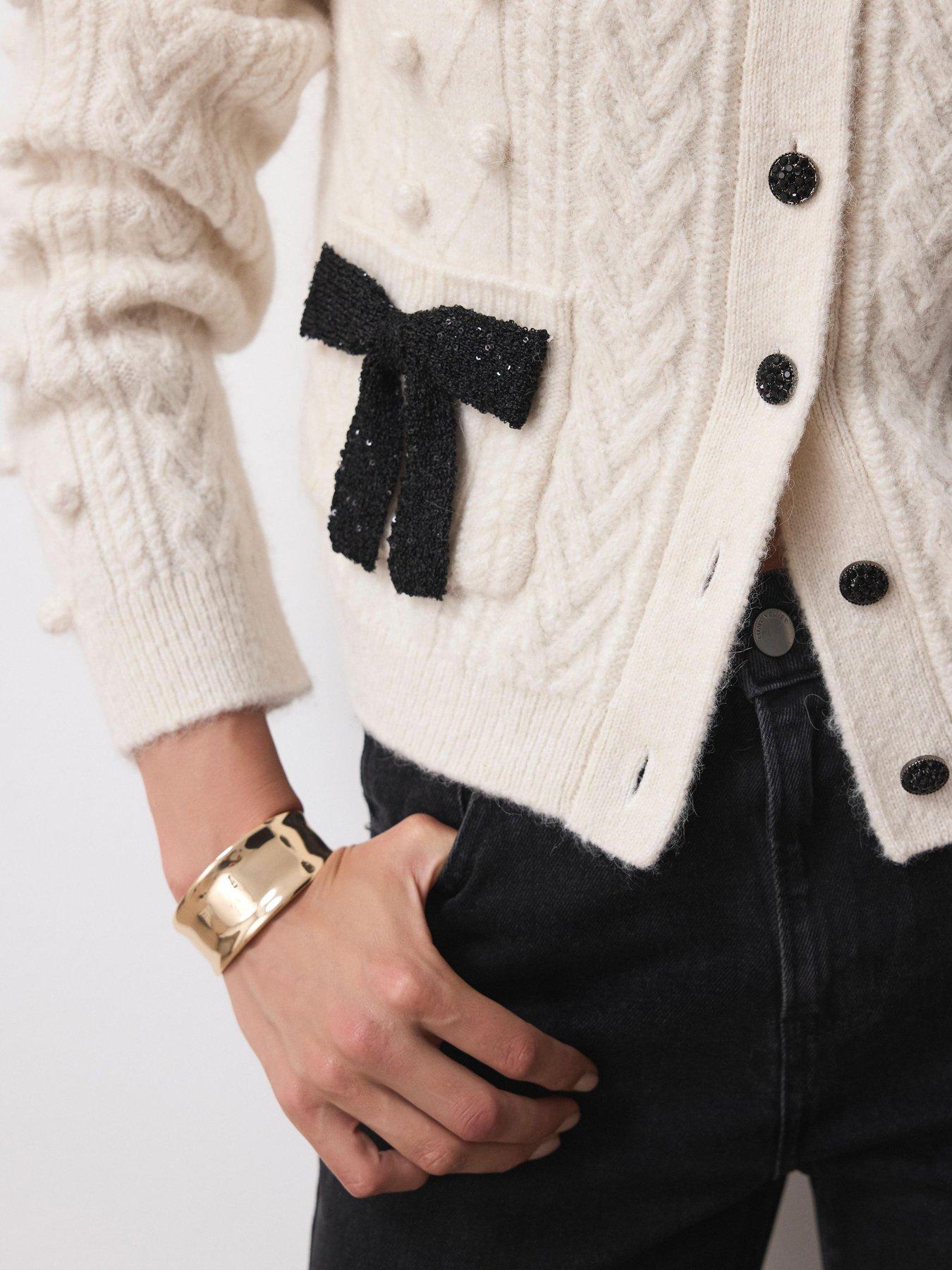 Image 4 of 6 of Mint Velvet Ivory Bobble Bow Cardigan - Cream