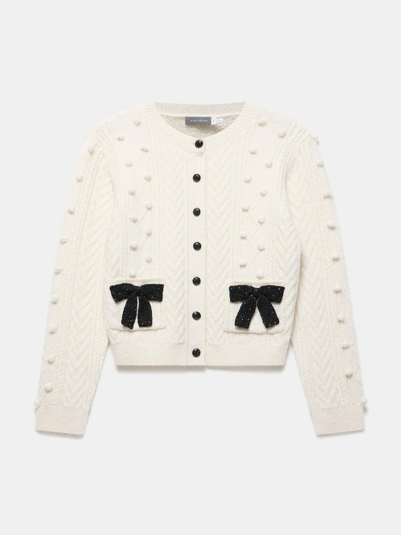 Image 5 of 6 of Mint Velvet Ivory Bobble Bow Cardigan - Cream