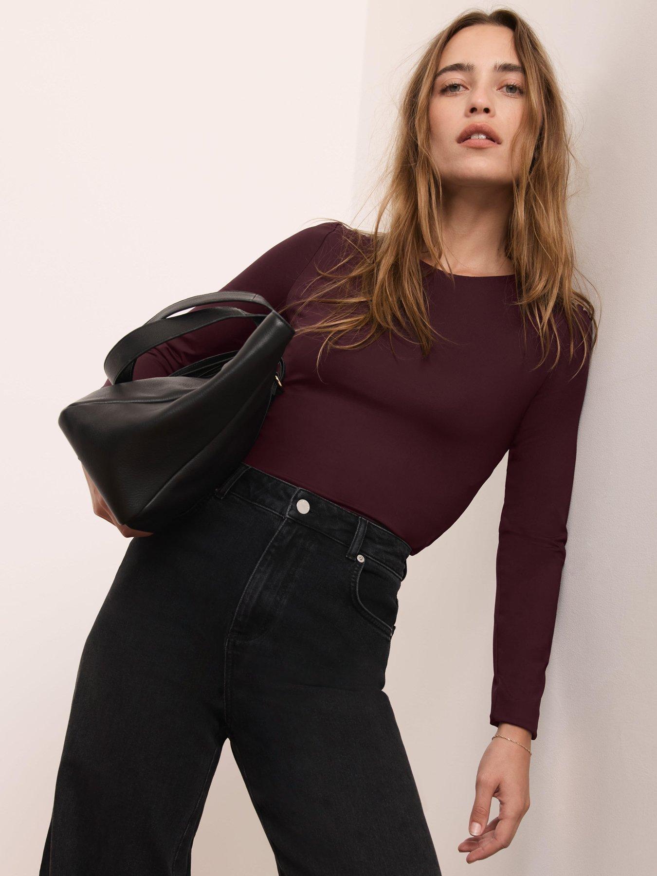 Mint Velvet Layering Crew Neck Top - Burgundy
