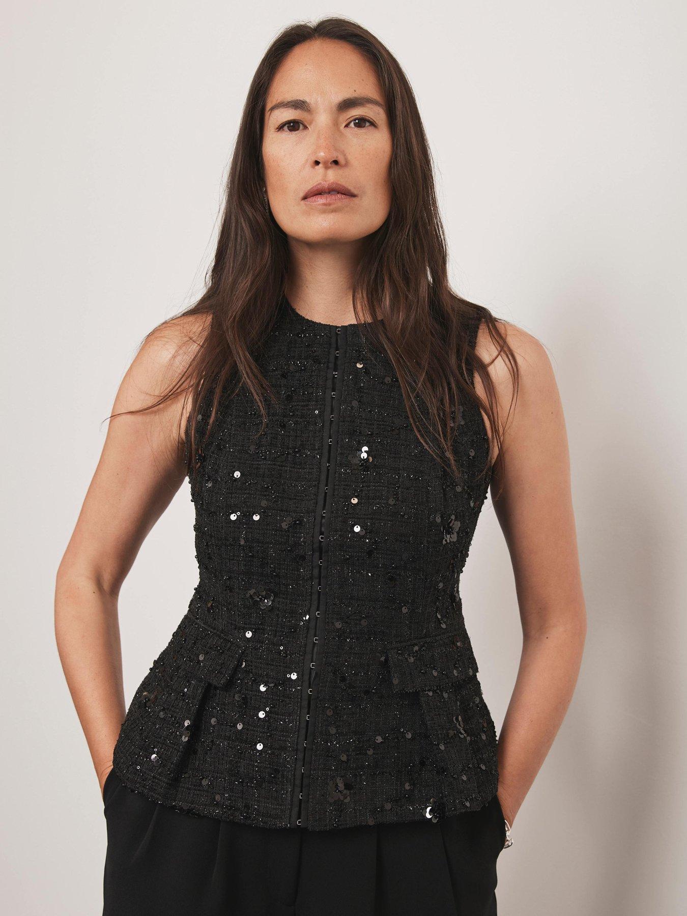 Image 3 of 6 of Mint Velvet Boucle Waistcoat - Black