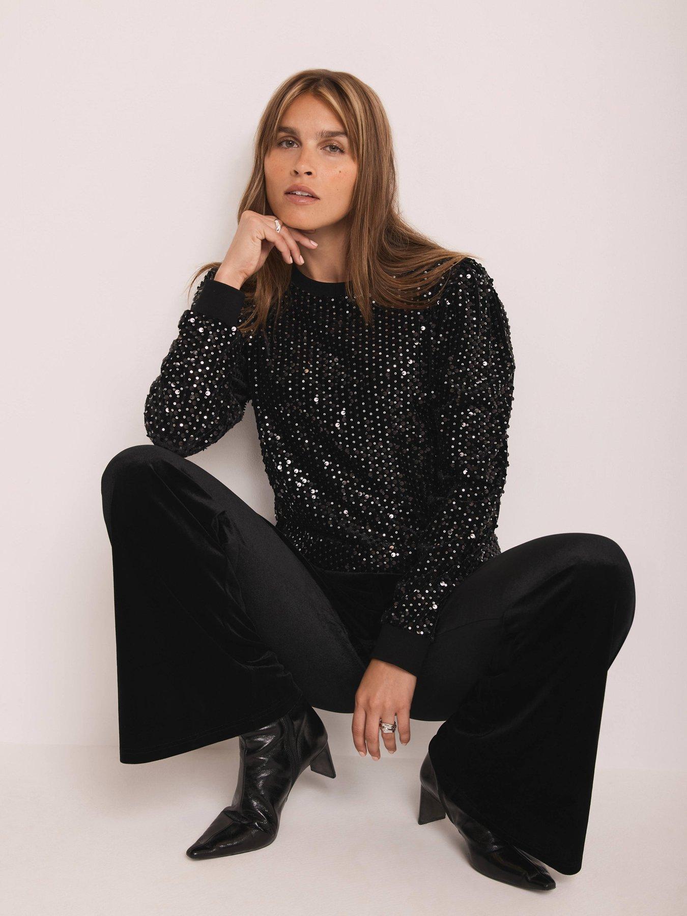 Image 3 of 6 of Mint Velvet Sequin Puff Sweatshirt - Black