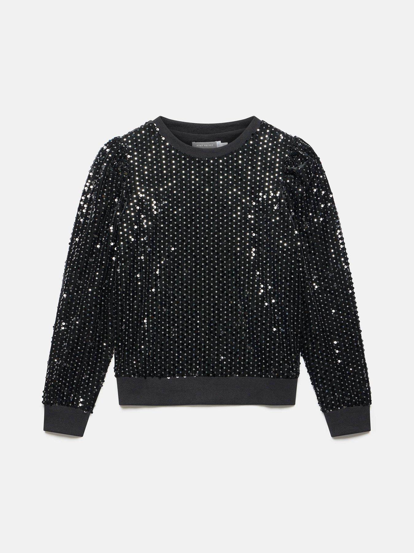 Image 5 of 6 of Mint Velvet Sequin Puff Sweatshirt - Black