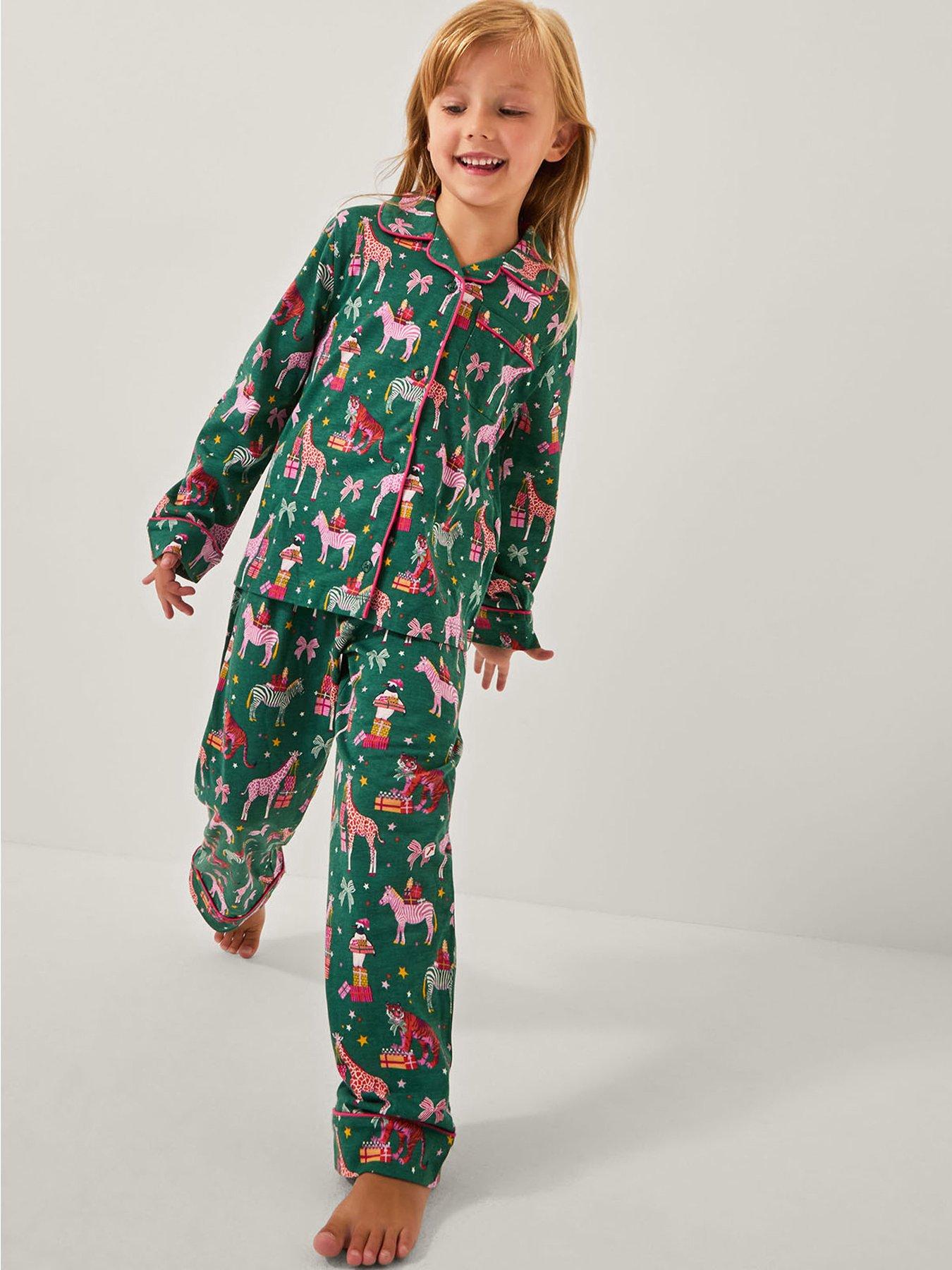 Monsoon Girls Jersey Christmas Animals Pyjamas - Green