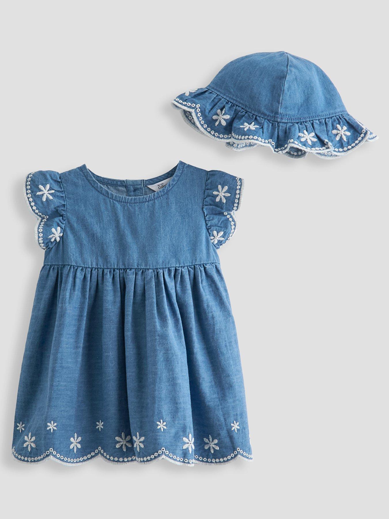 The Very Collection Broderie Frill Dress And Hat Set - Blue