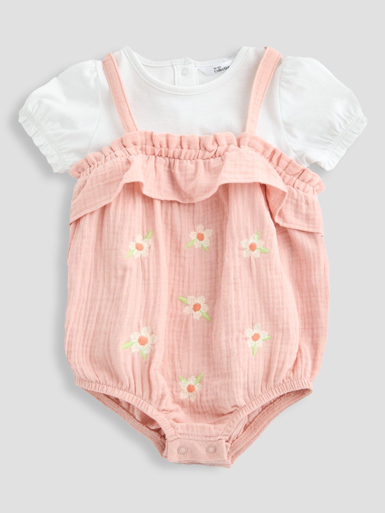 Image 1 of 6 of The Very Collection Baby Girl Embroidered Romper And Tee Set