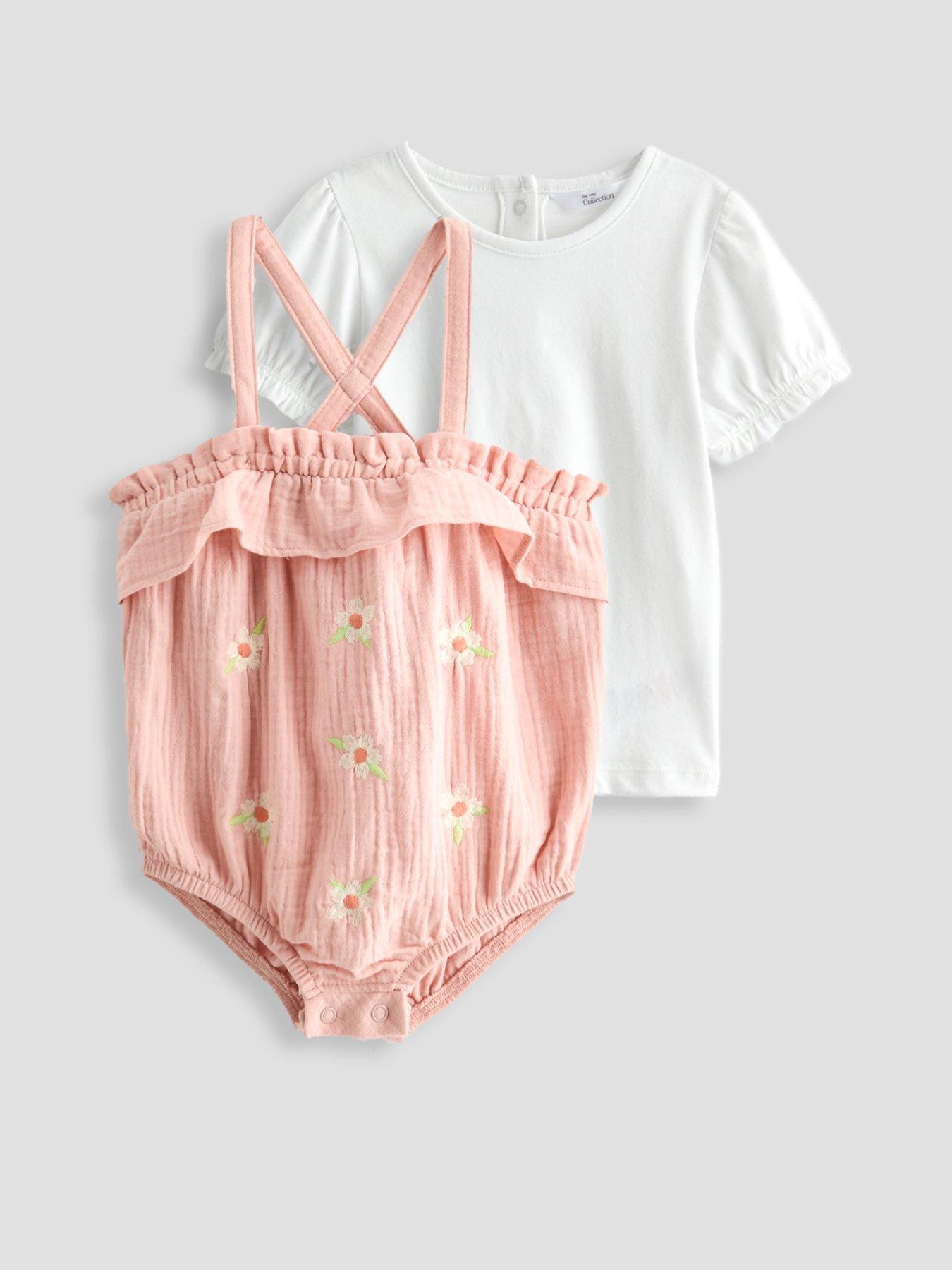 Image 3 of 6 of The Very Collection Baby Girl Embroidered Romper And Tee Set