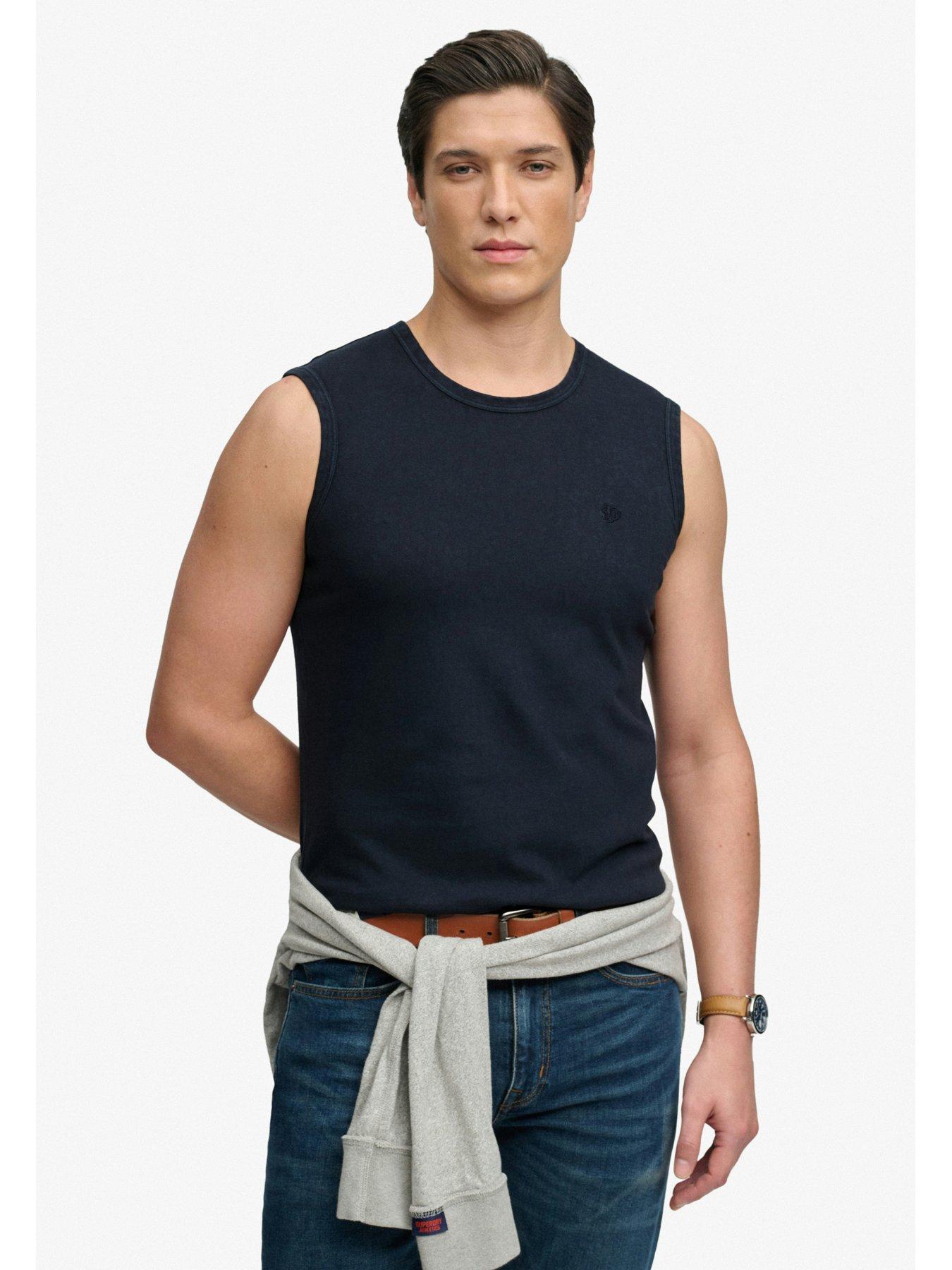 Superdry Classic Cotton Linen Vest, Navy, Size L, Men