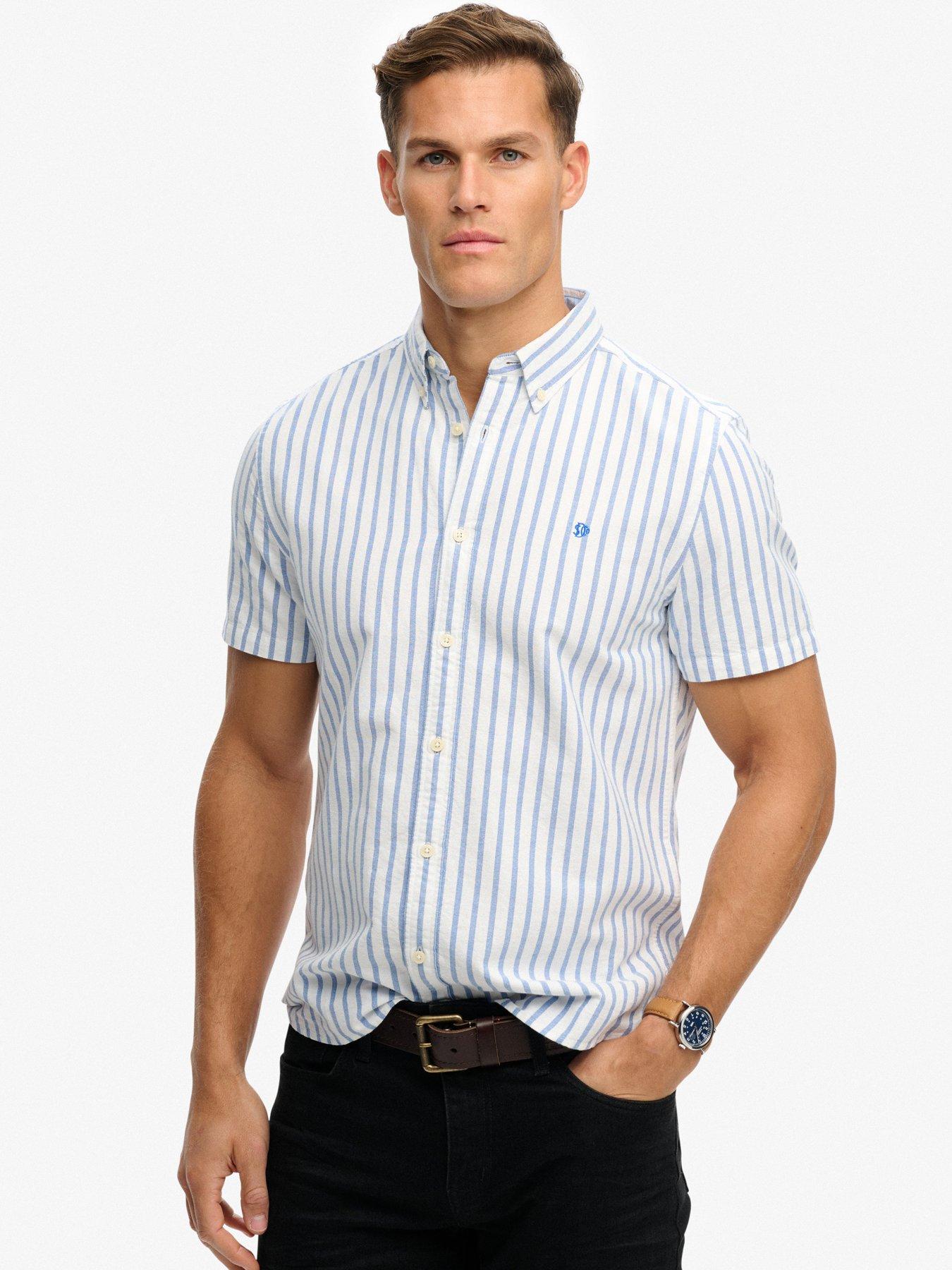 Superdry Preppy Stripe Oxford Short Sleeve Shirt - Blue
