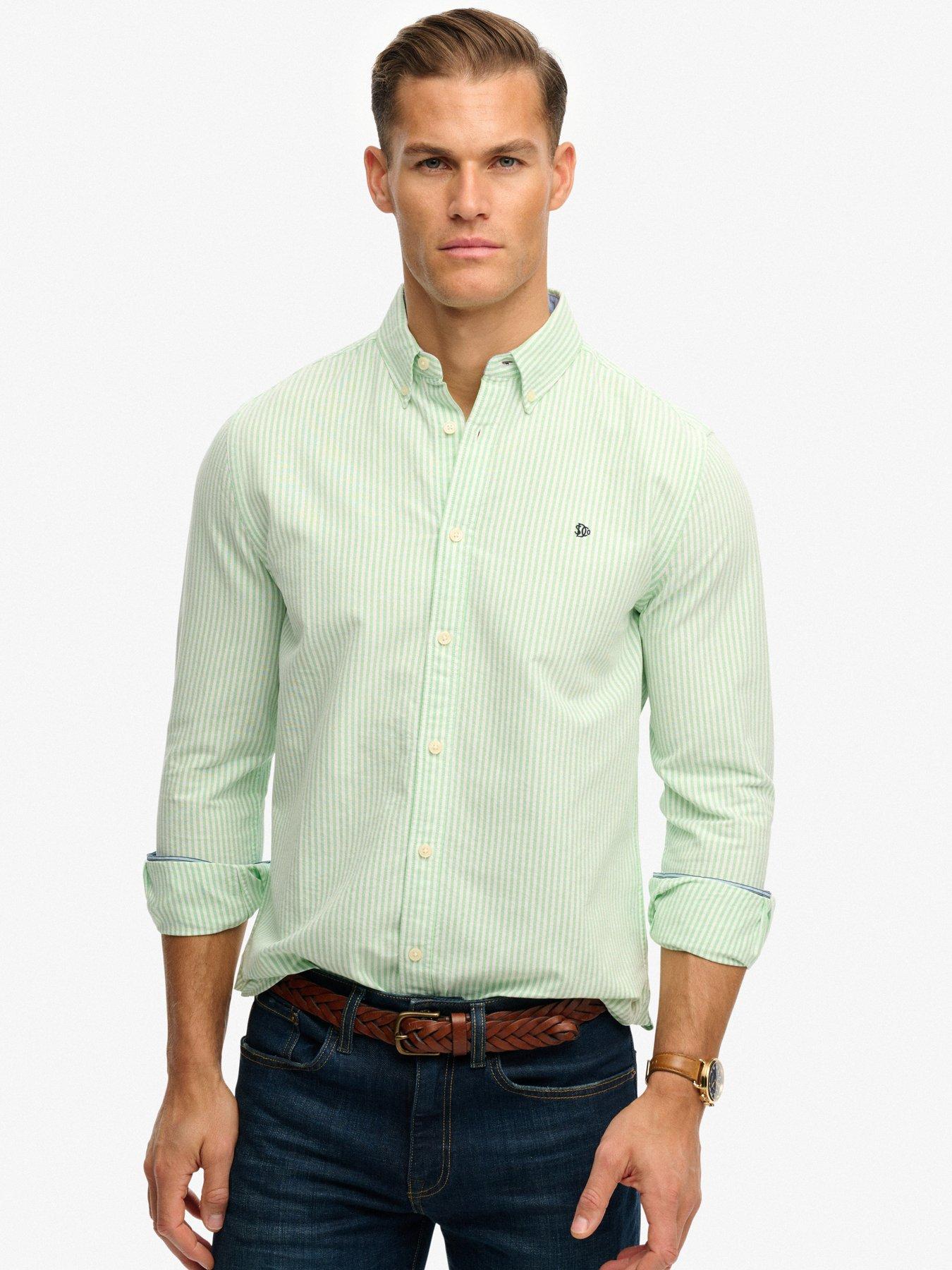 Superdry Preppy Stripe Oxford Long Sleeve Shirt, Green, Size Xl, Men