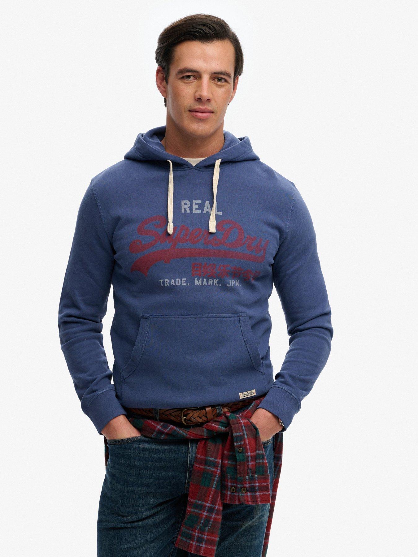 Superdry Vintage Classic Over Head Hoodie, Navy, Size Xl, Men