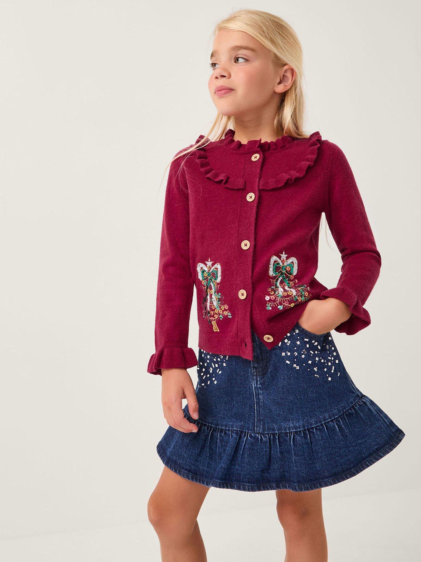 Monsoon Girls Christmas Tree Knitted Cardigan Red Very