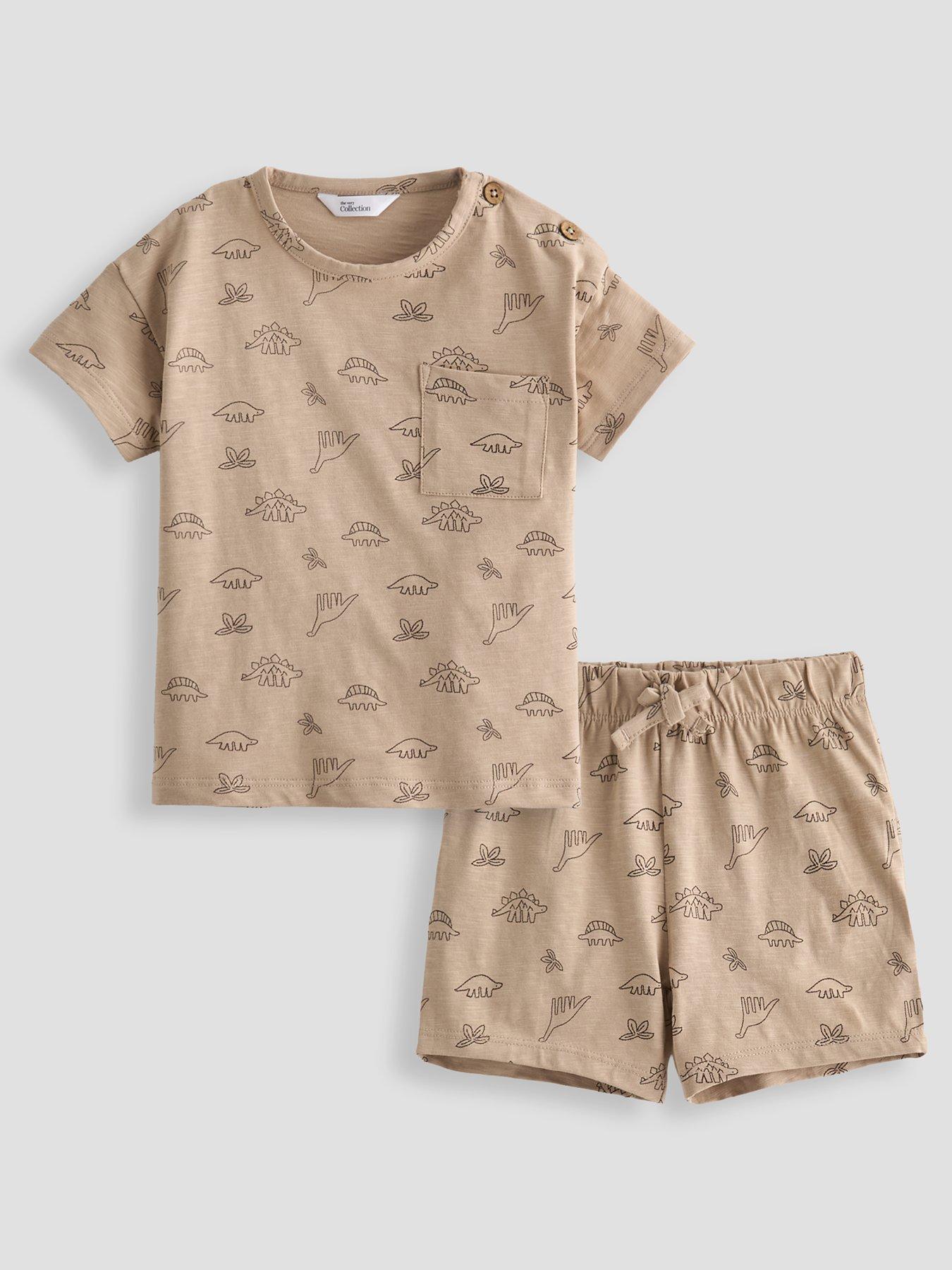 Image 1 of 5 of The Very Collection Baby Boy All Over Print Dino T-shirt Set - Brown