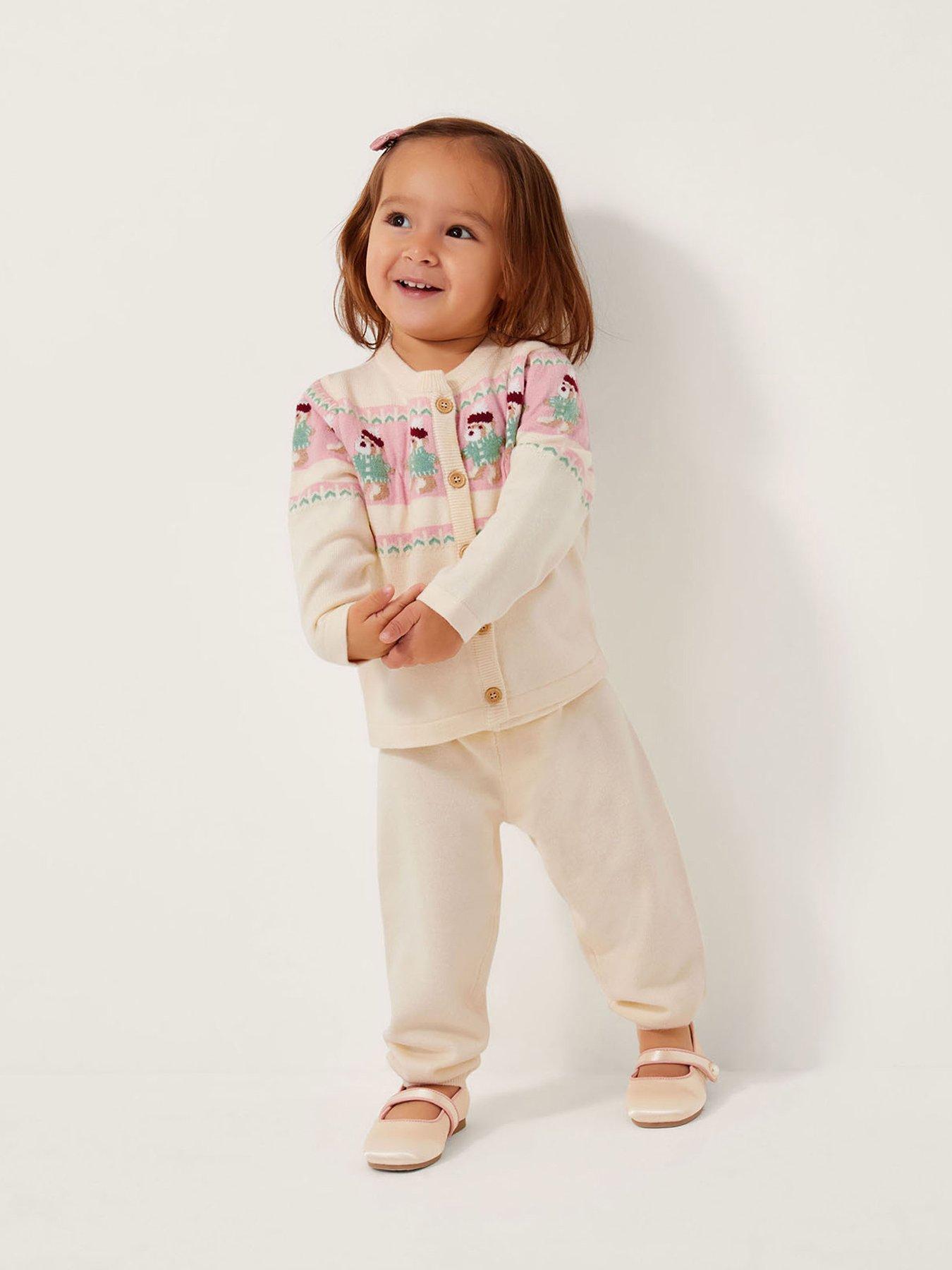 Monsoon Baby Girls Bear Fairsle Cardigan  &  Legging Set - Light Cream