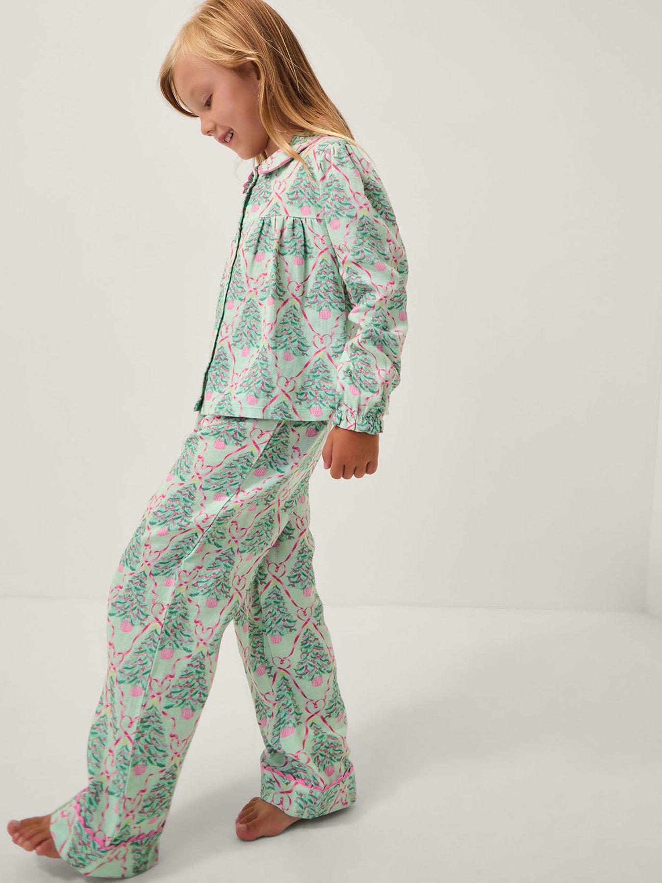 Monsoon Girls Woven Flannel Christmas Tree Pyjamas - Green