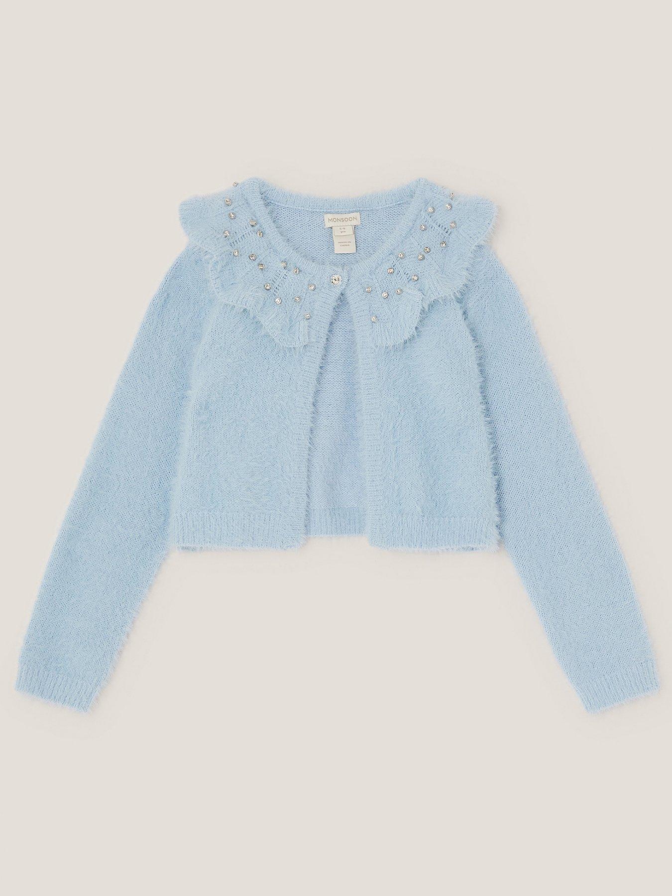 Monsoon Girls Eyelash Embroidered Cardigan - Blue