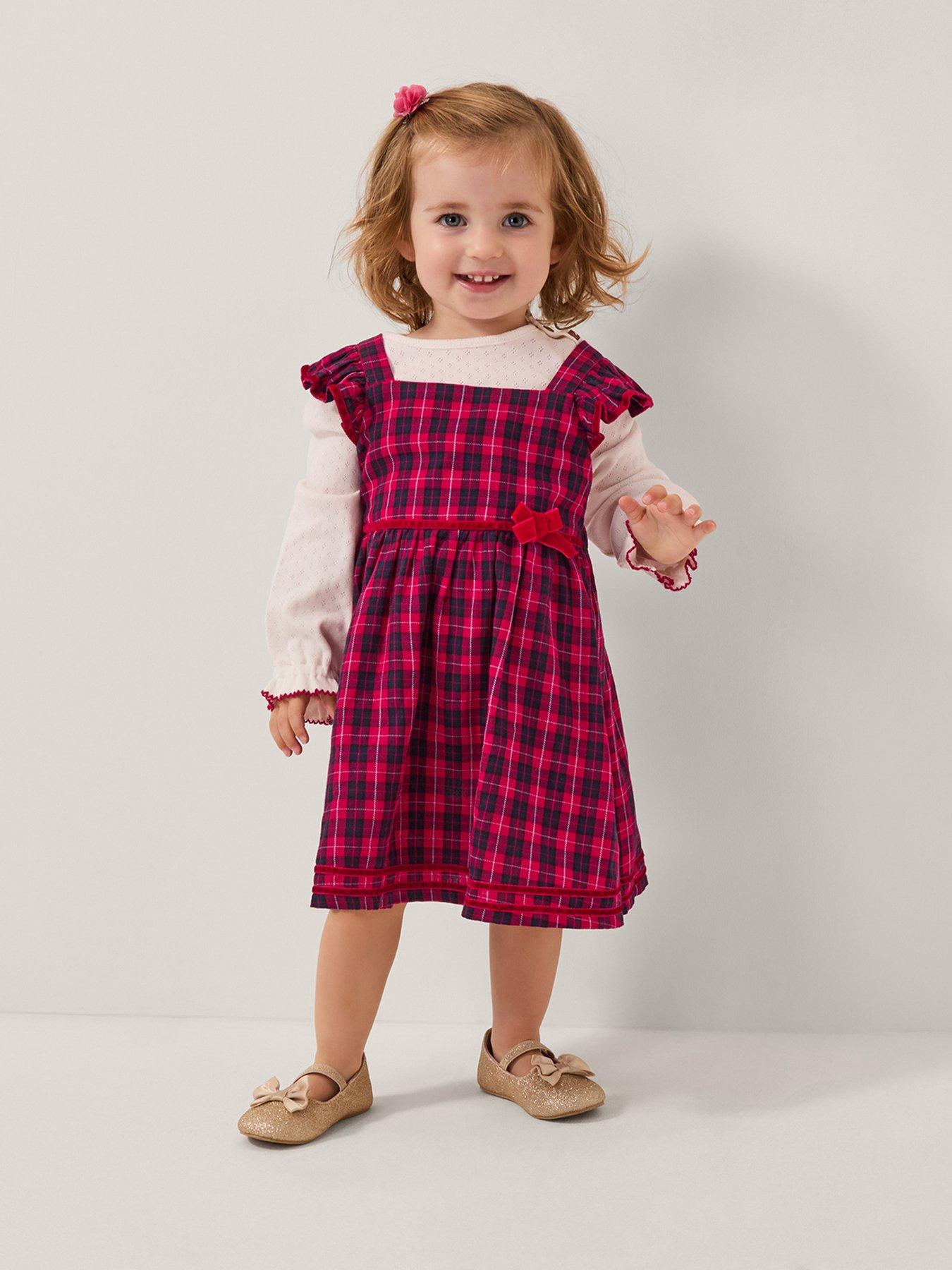 Monsoon Baby Girls Top & Tartan Pinafore Dress Set - Red