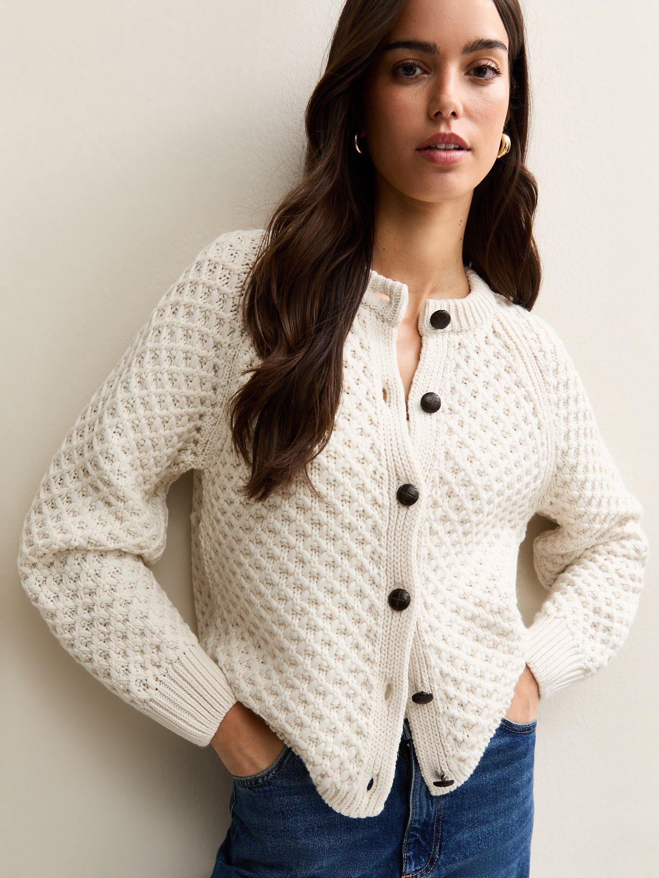 New Look Cream Chunky Crew Neck Cardigan
