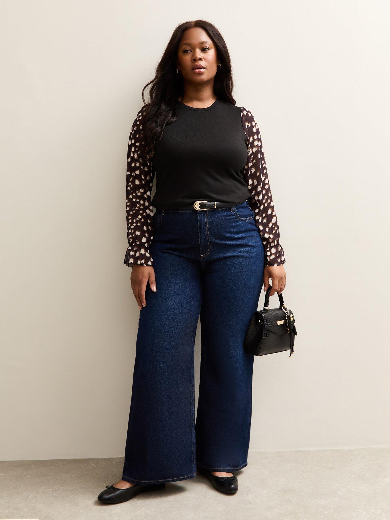 Image 3 of 5 of New Look Curves Black Soft Touch Printed Long Sleeve Top