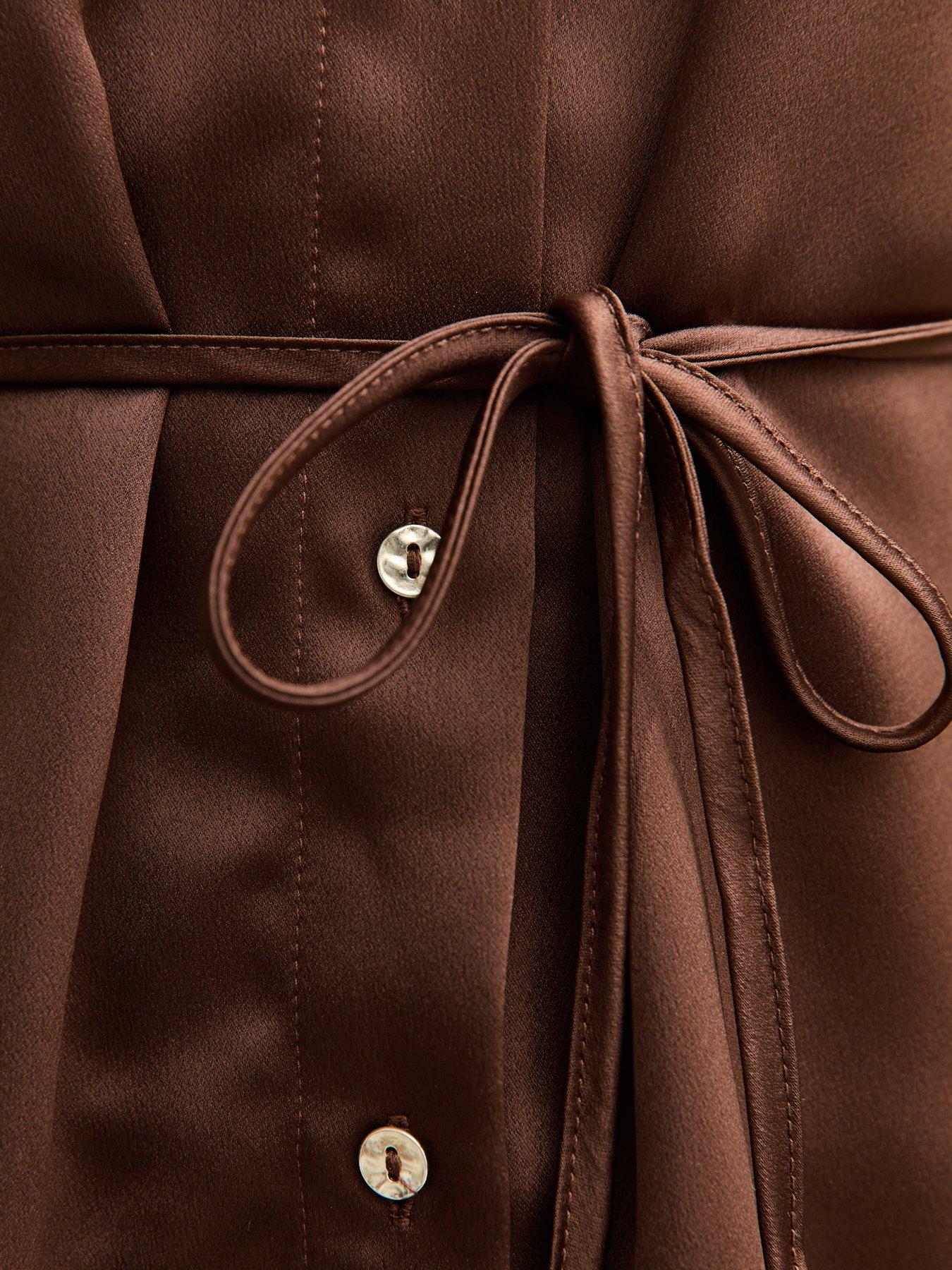 Image 5 of 5 of New Look Mid Brown Soft Touch Satin Belted Shirt