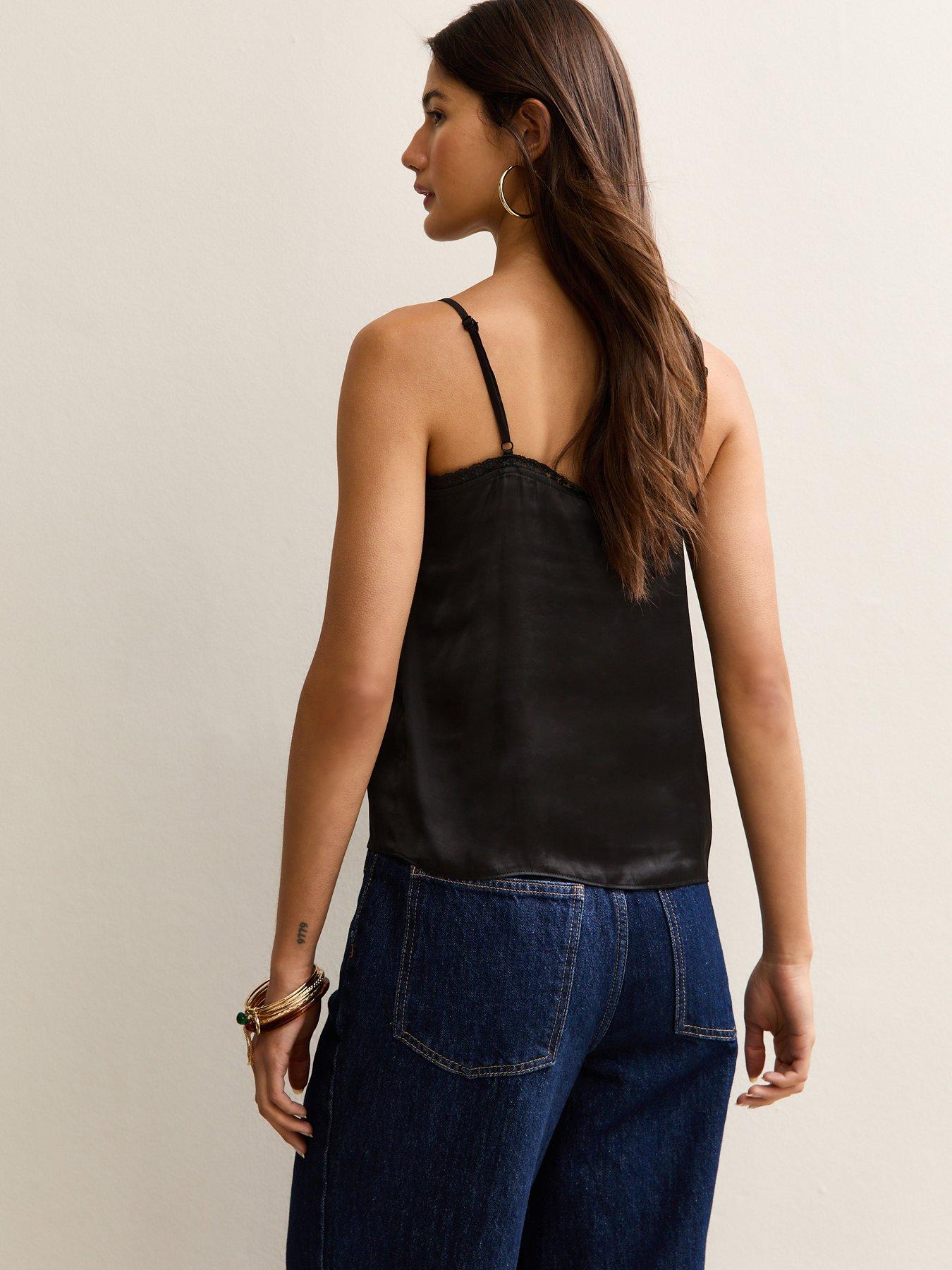 Image 2 of 5 of New Look Lace Frill Cami Top - Black
