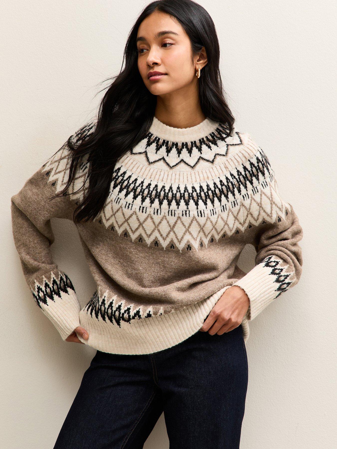 New Look: Fairisle Crew Neck Jumper - Brown