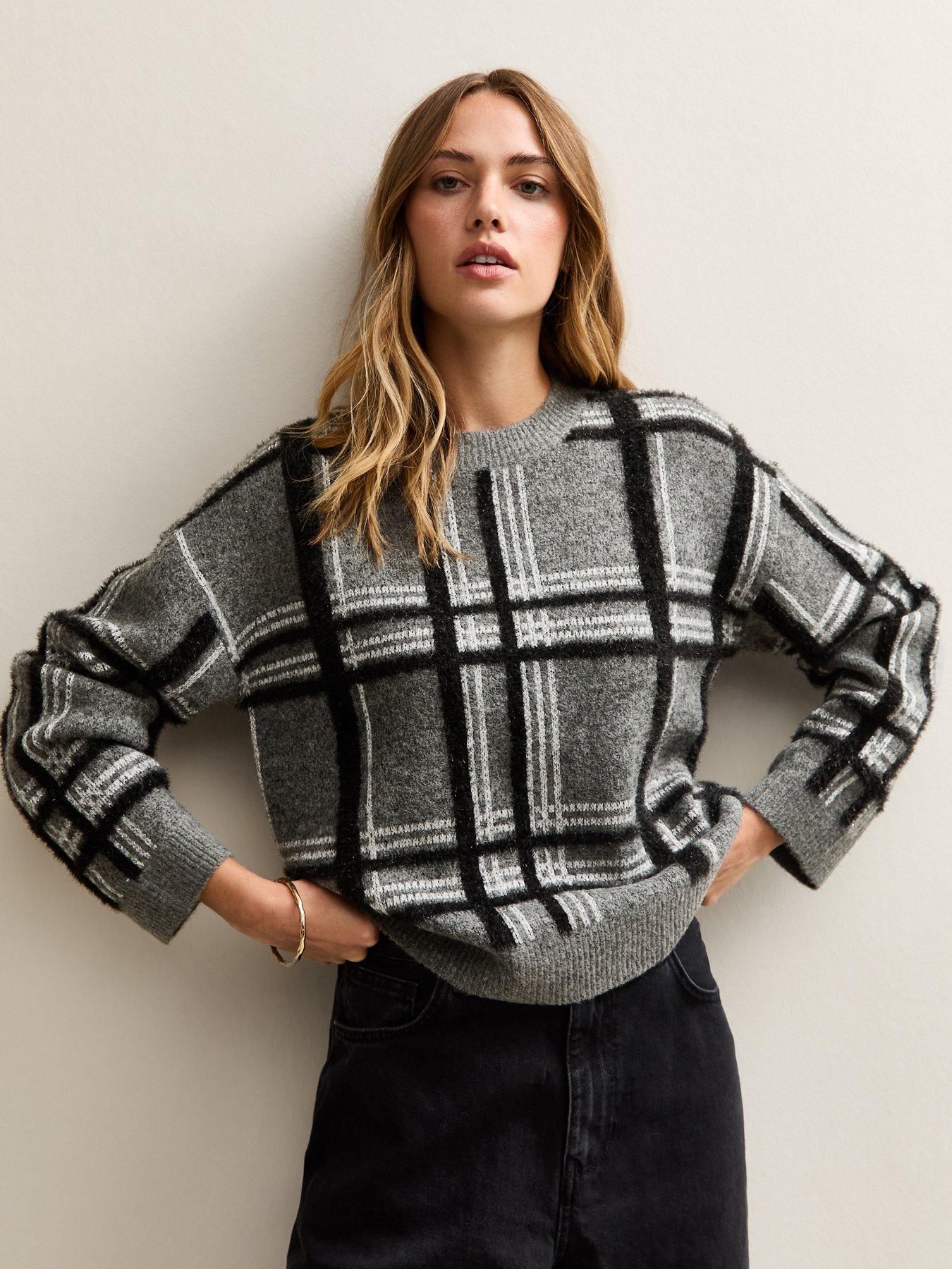 Image 1 of 6 of New Look Grey Sparkle Check Knit Jumper