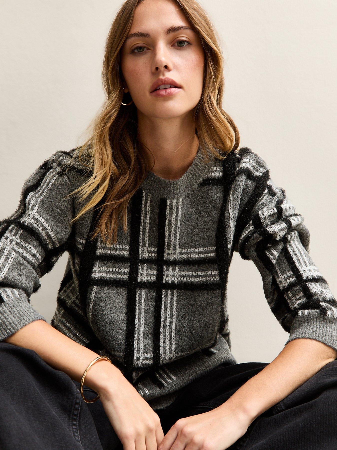 Image 5 of 6 of New Look Grey Sparkle Check Knit Jumper