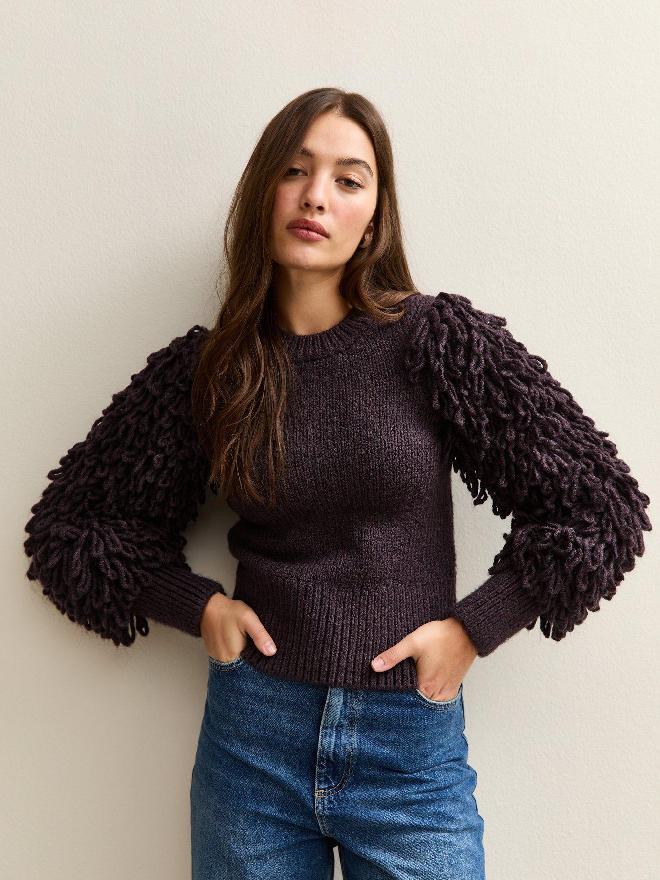 New Look Dark Purple Looped Sleeve Jumper