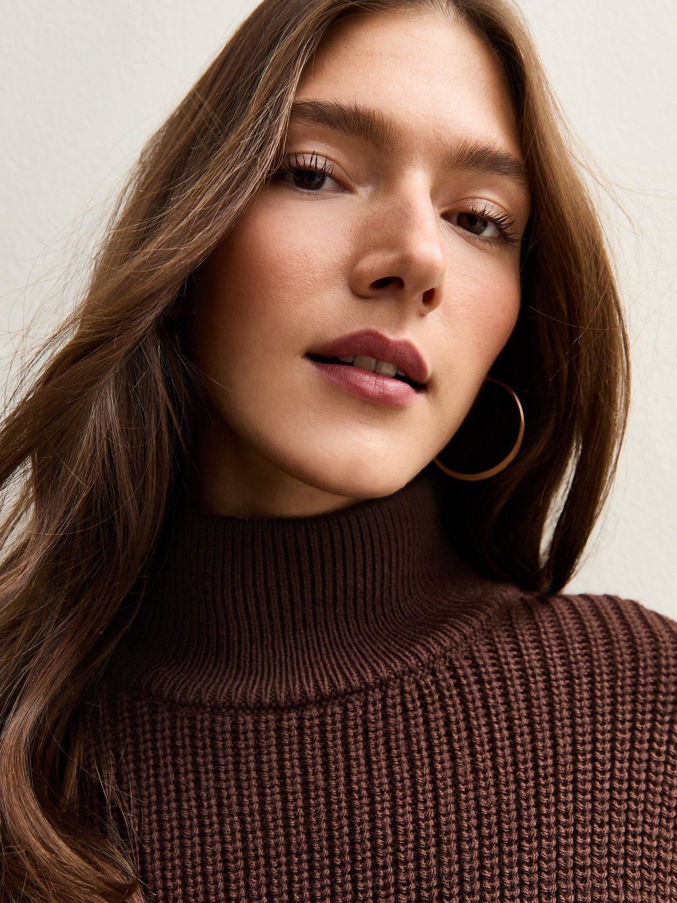 Image 4 of 5 of New Look Dark Brown Looped Fringe Cuff Jumper